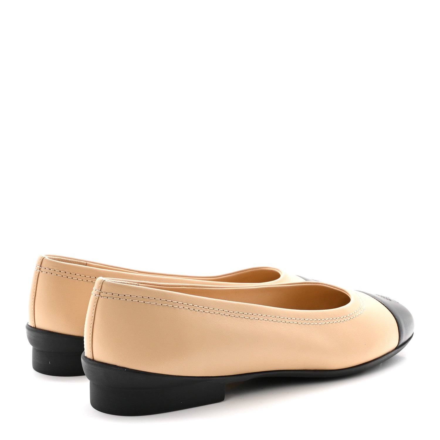 Lambskin Cap Toe CC Uniform Ballerina Flats 40 Beige Black