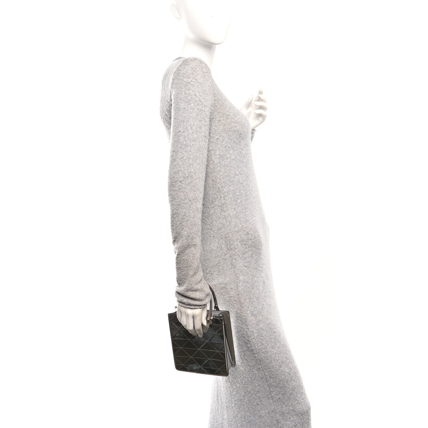 Spazzolato Metal Triangle Logo Triangle Patterned Small Double Handle Crossbody Tote Argento