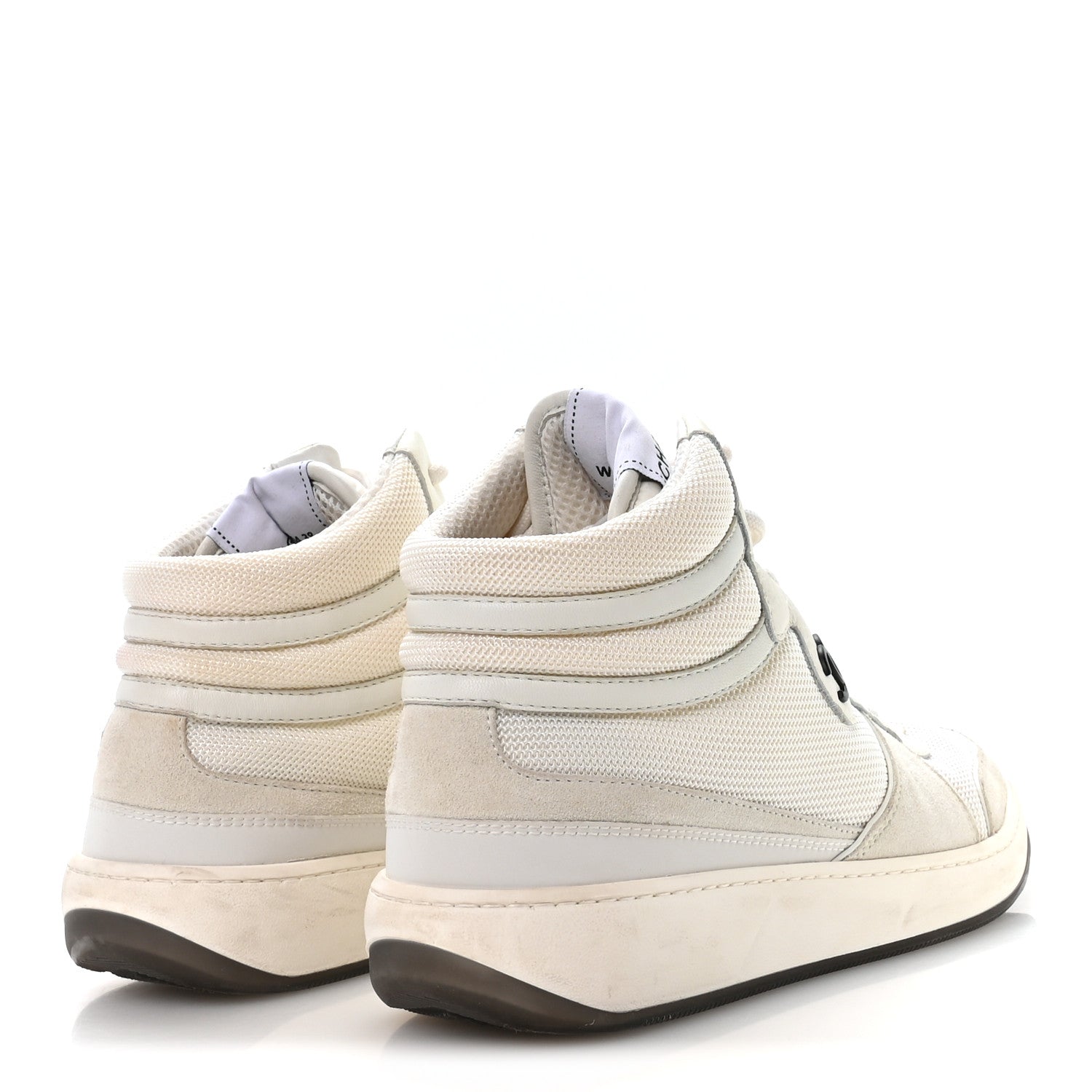 Suede Fabric Grained Calfskin Womens CC High Top Sneakers 38 White