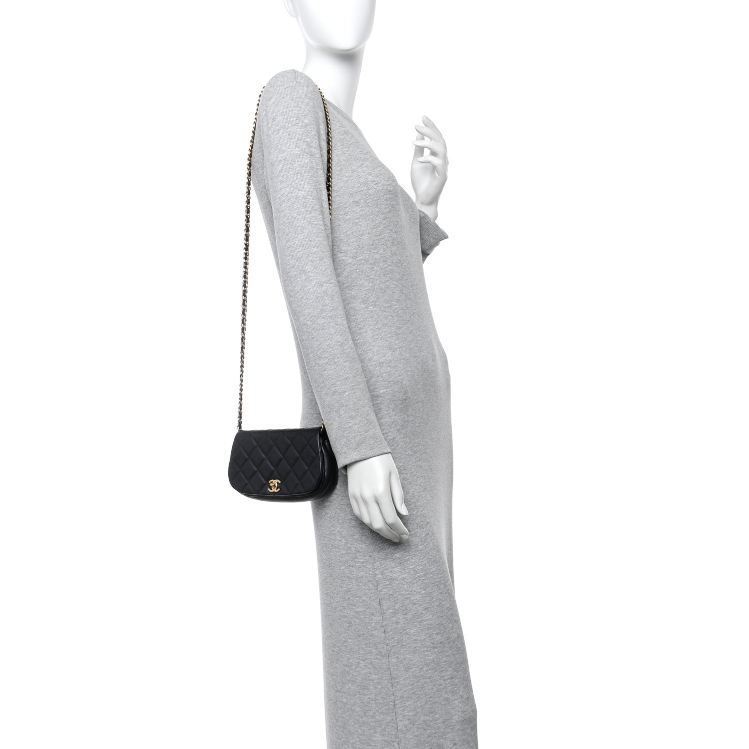Calfskin Quilted Coco Mail Clutch With Chain Black