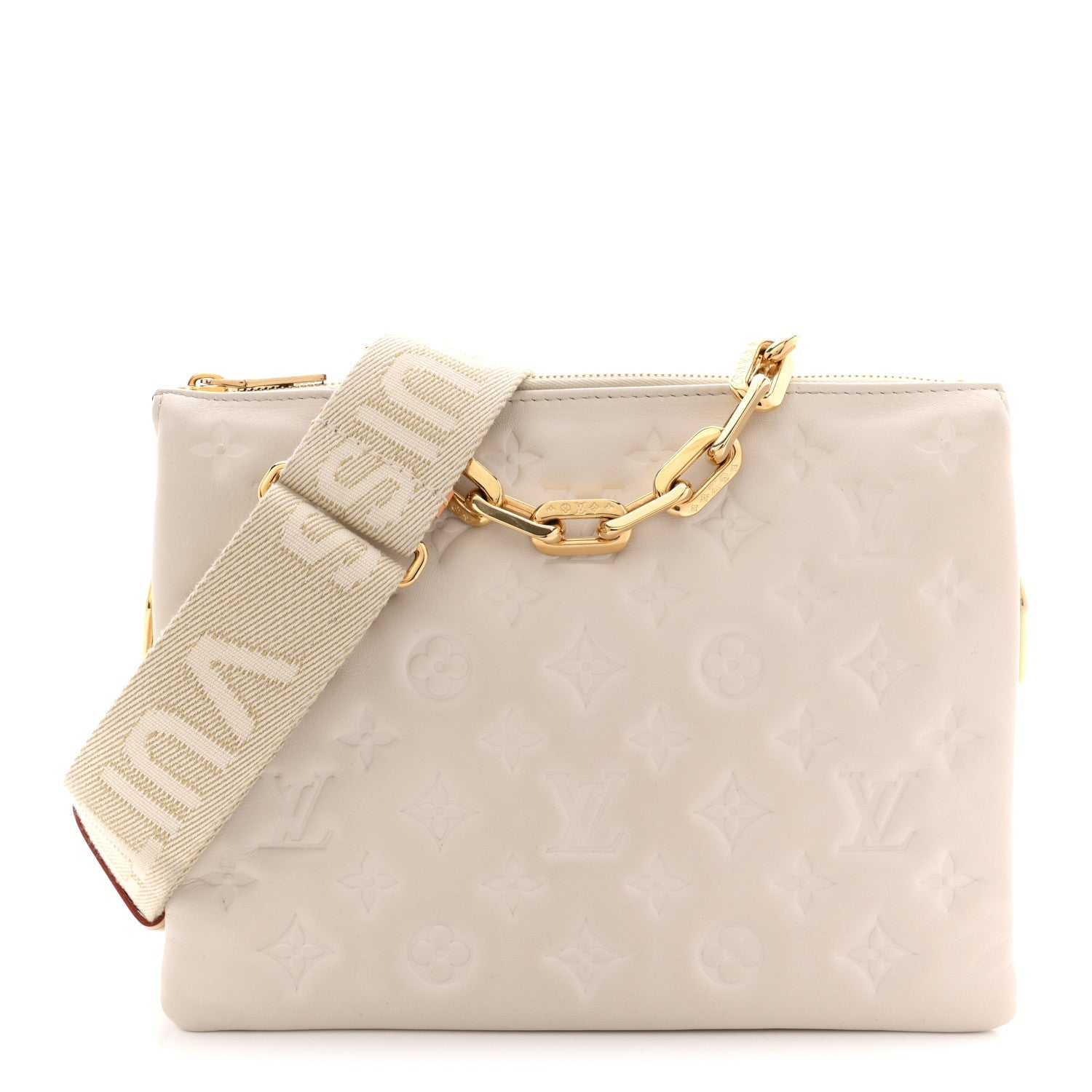 Lambskin Embossed Monogram Coussin PM Beige Cream
