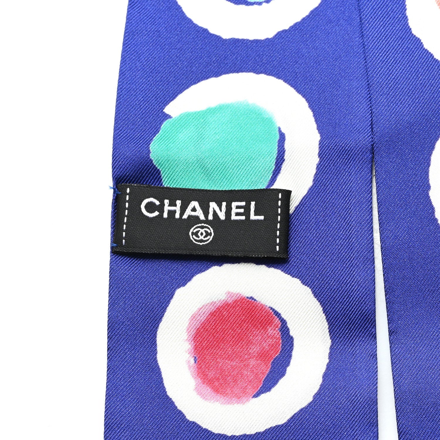 Silk Coco Slim Polka Dot Bandeau Scarf Blue