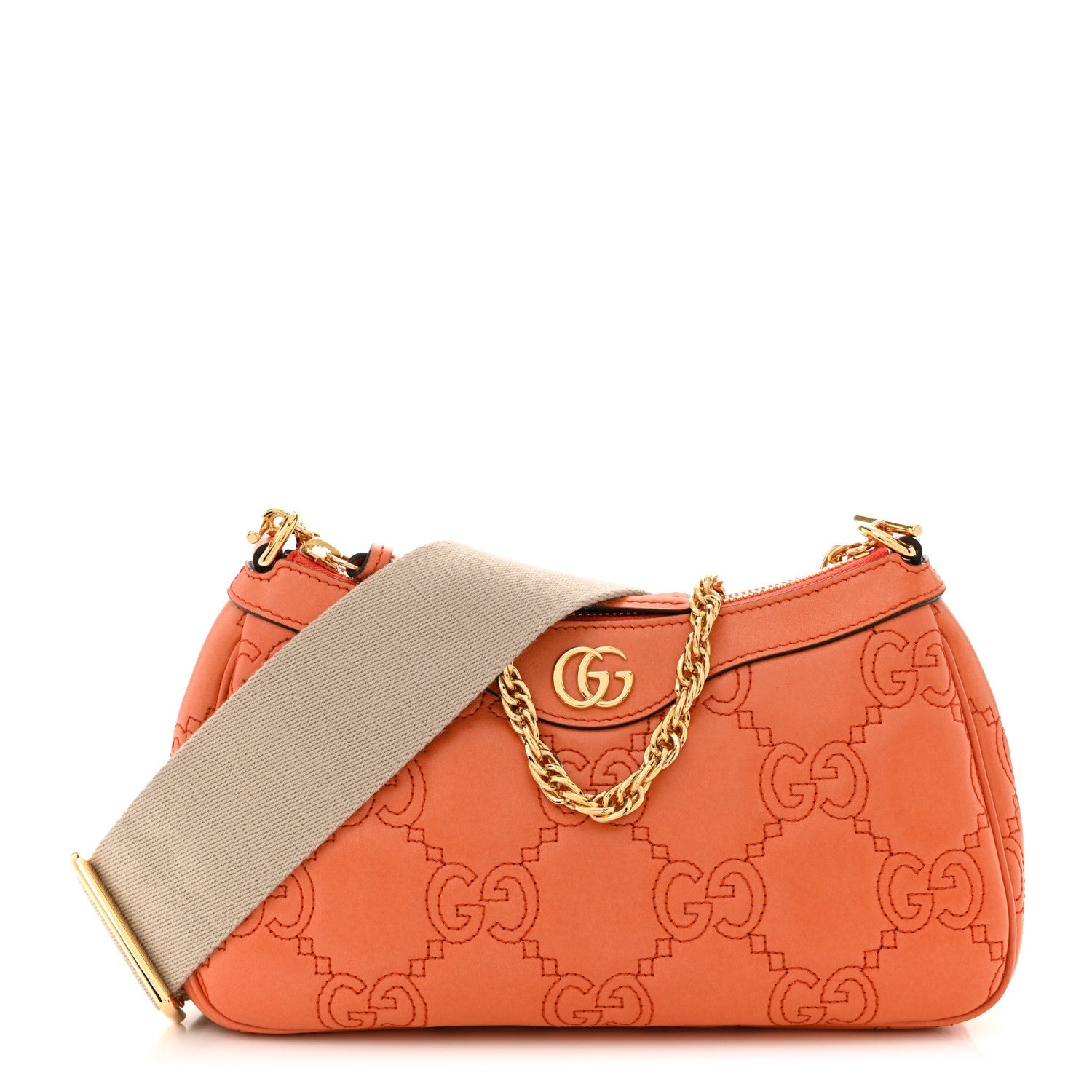 Calfskin GG Matelasse Chain Handbag Deep Orange Natural