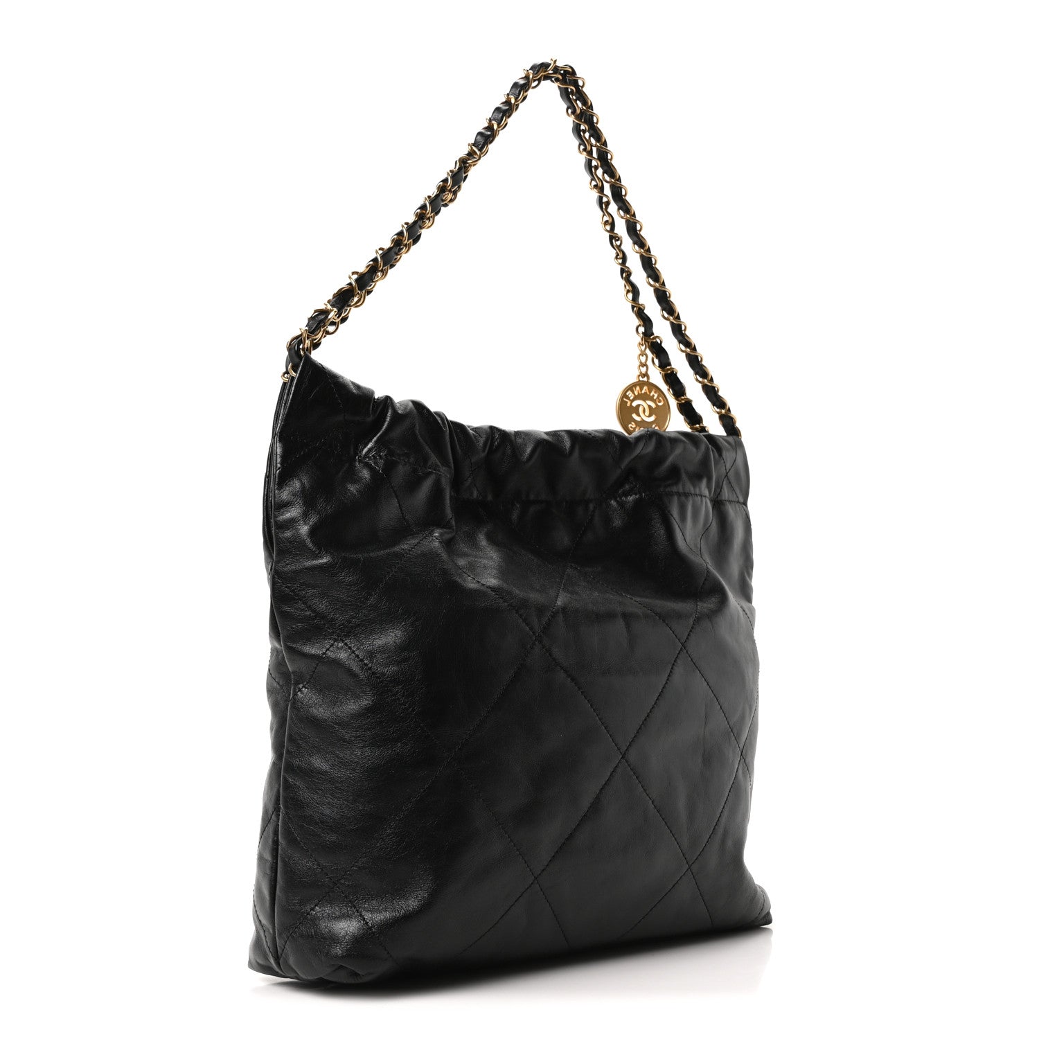 Shiny Calfskin Quilted Small Chanel 22 Black