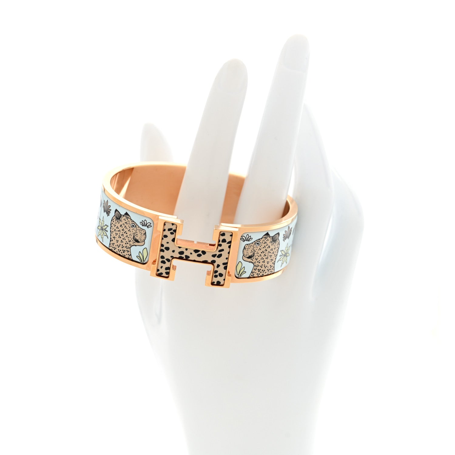 Enamel Printed Leopards Wide Clic Clac H Bracelet GM Songe Pastel