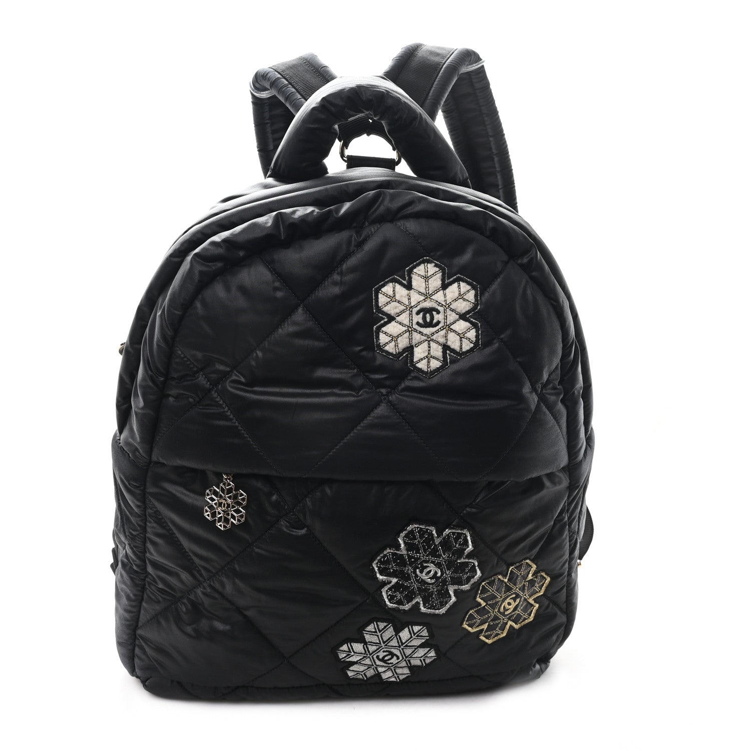 Nylon Tweed Quilted Small Coco Neige Snowflake Backpack Black