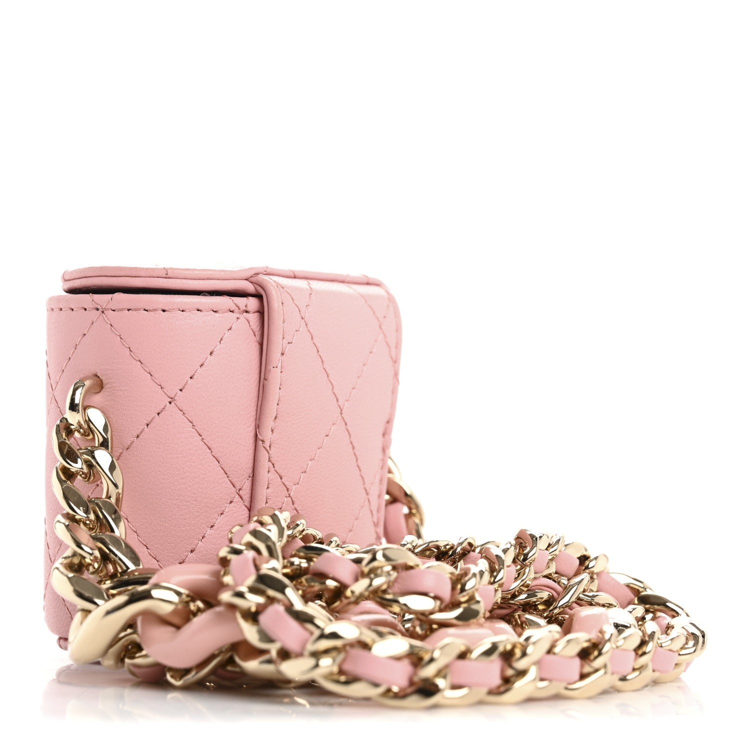 Lambskin Quilted Resin Elegant Chain Mini Vanity Case  Pink