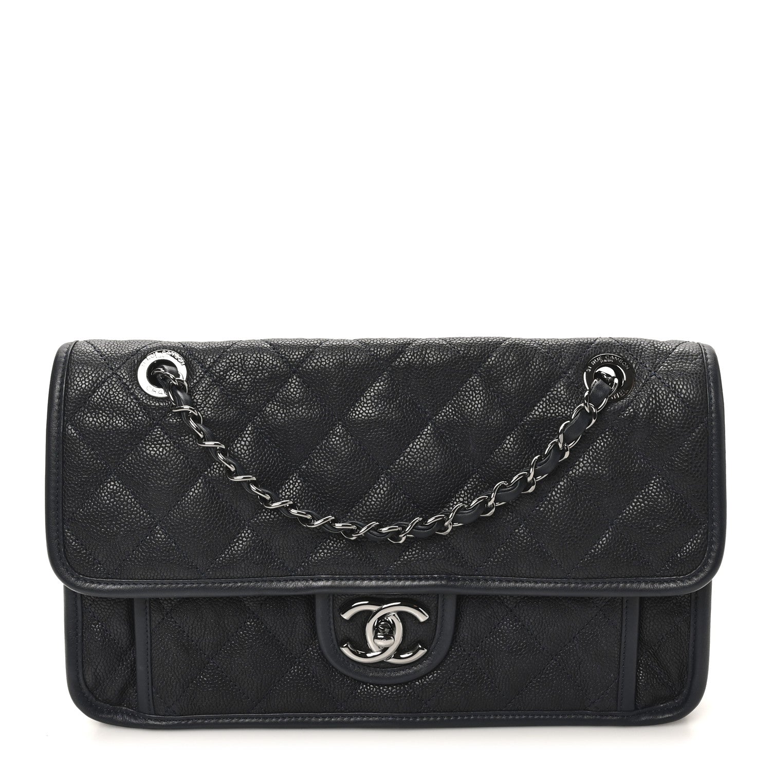 Caviar Quilted Medium French Riviera Flap Dark Navy Blue