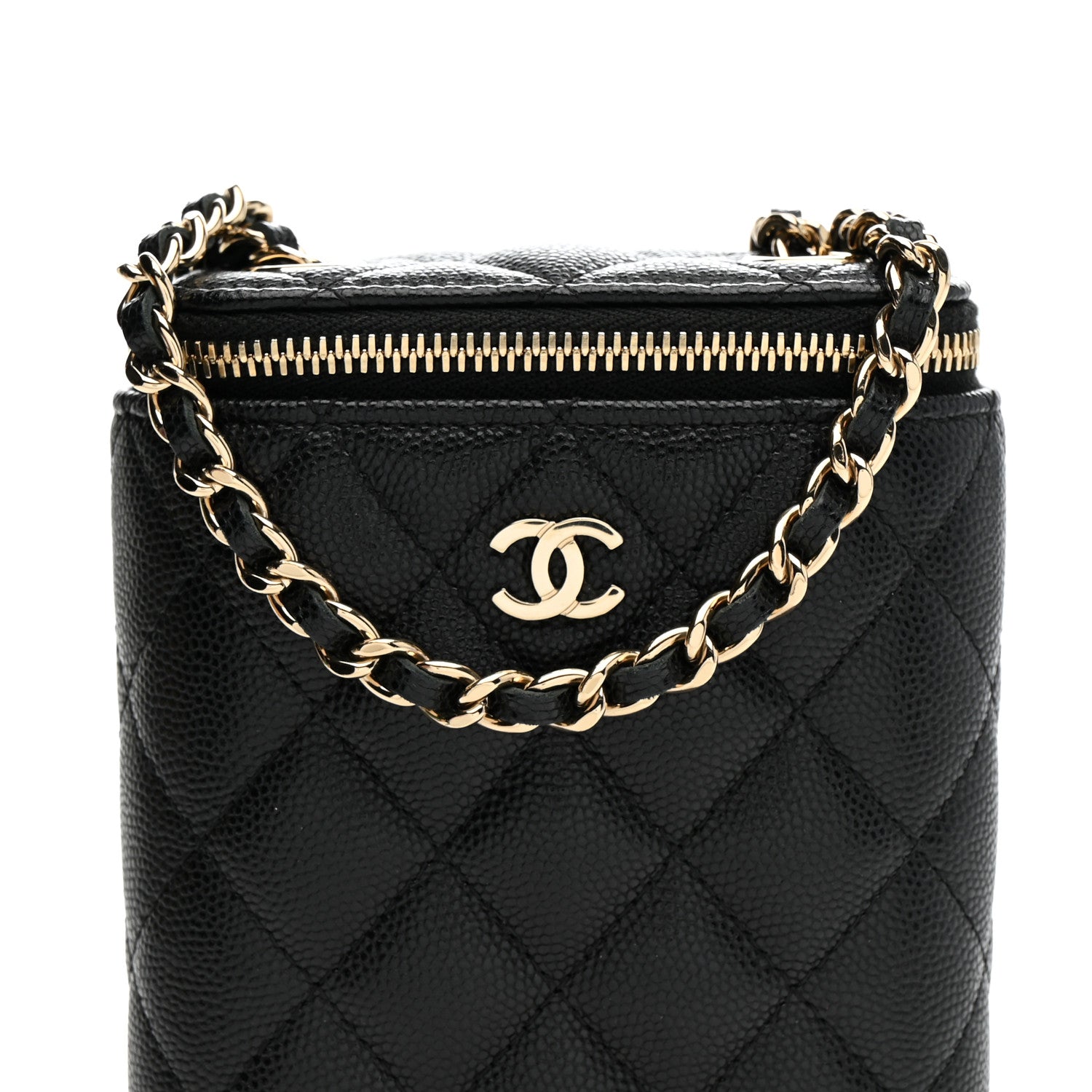 Caviar Quilted Small Vertical Coco Beauty Vanity Case With Chain Black