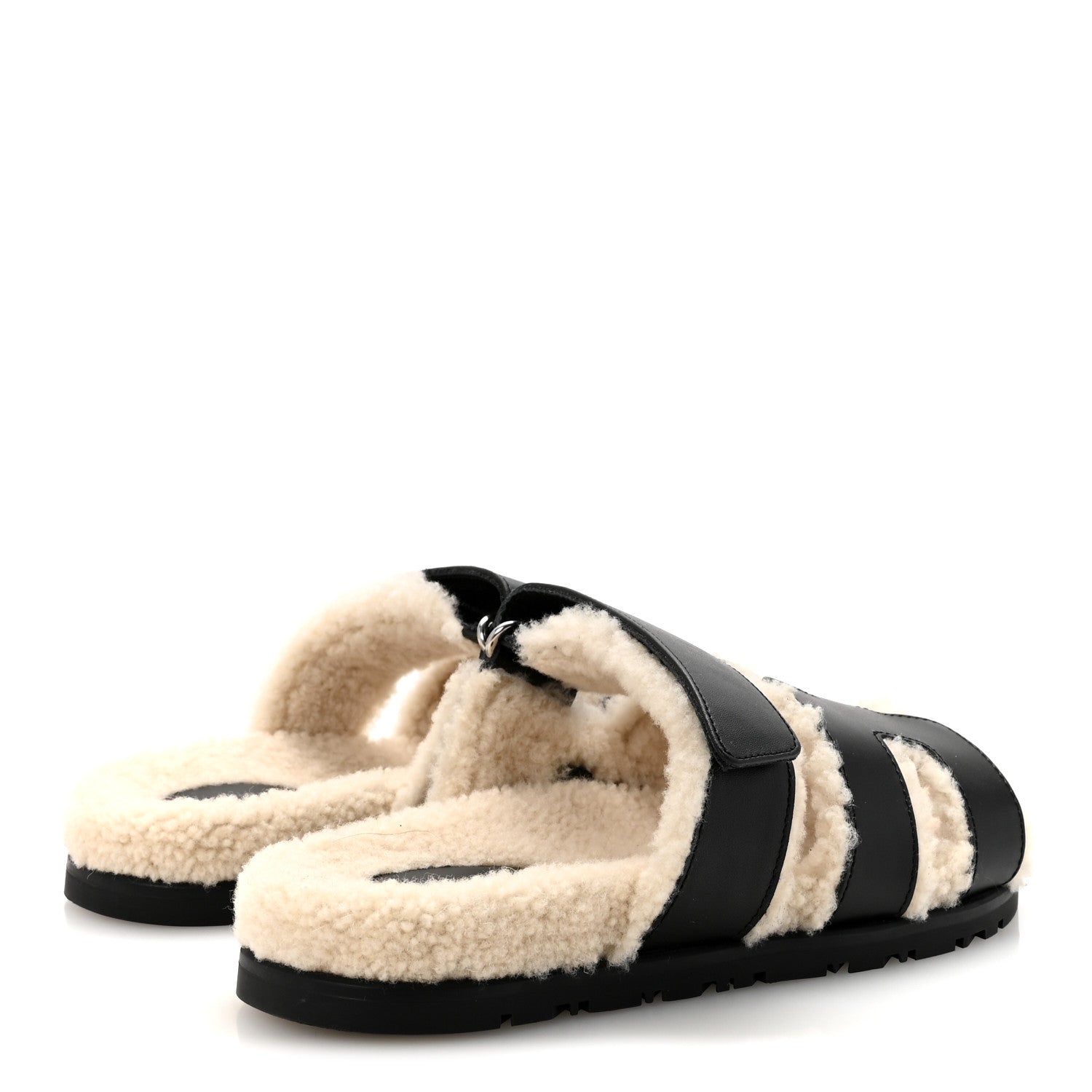 Calfskin Woolskin Womens Chypre Sandals 35.5 Black Ecru