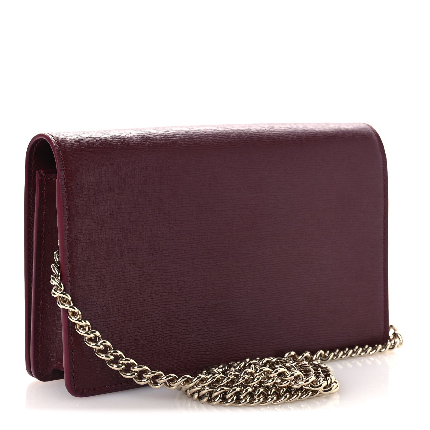 Textured Calfskin Script Logo Wallet On Chain Rosso Ancora