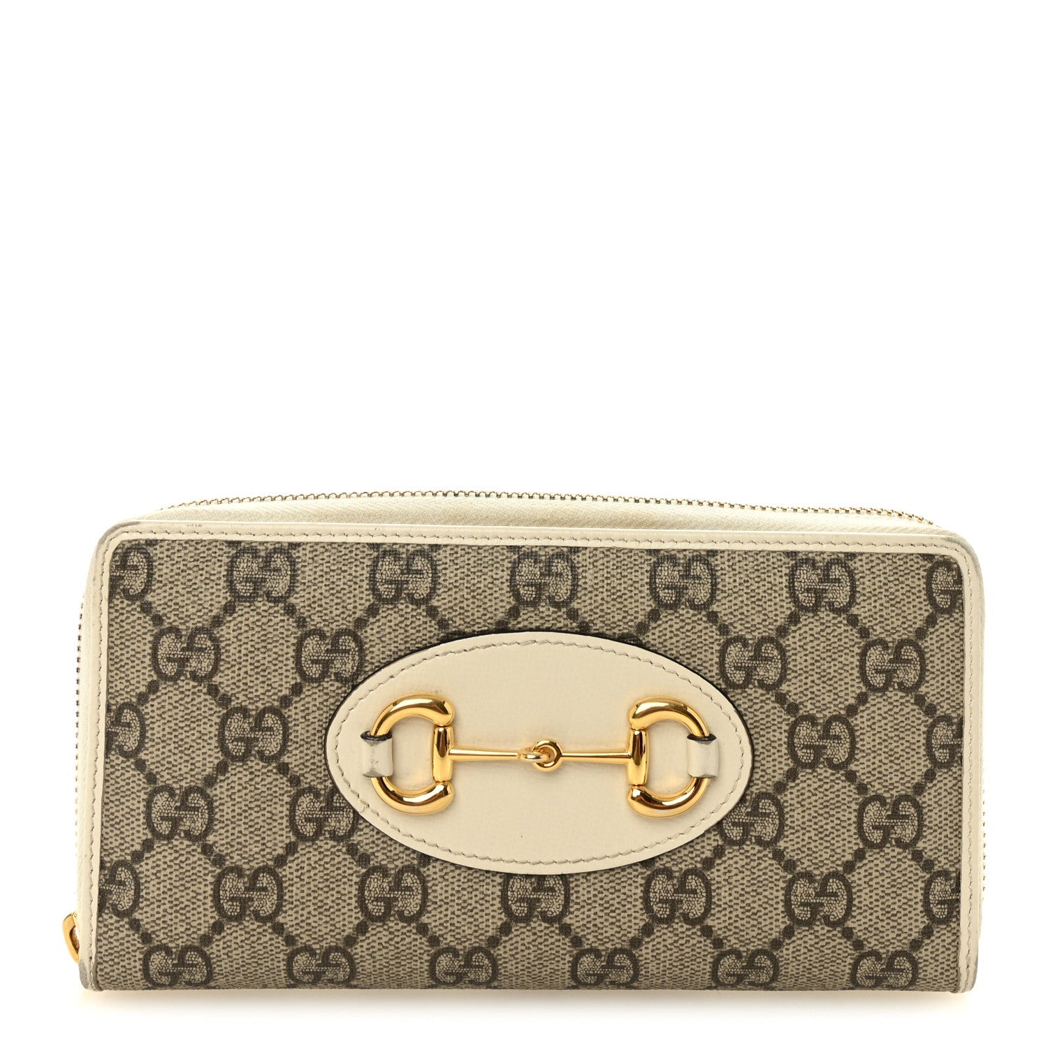 GG Supreme Monogram Azalea Calfskin Horsebit 1955 Zip Around Wallet Beige Ebony Mystic White