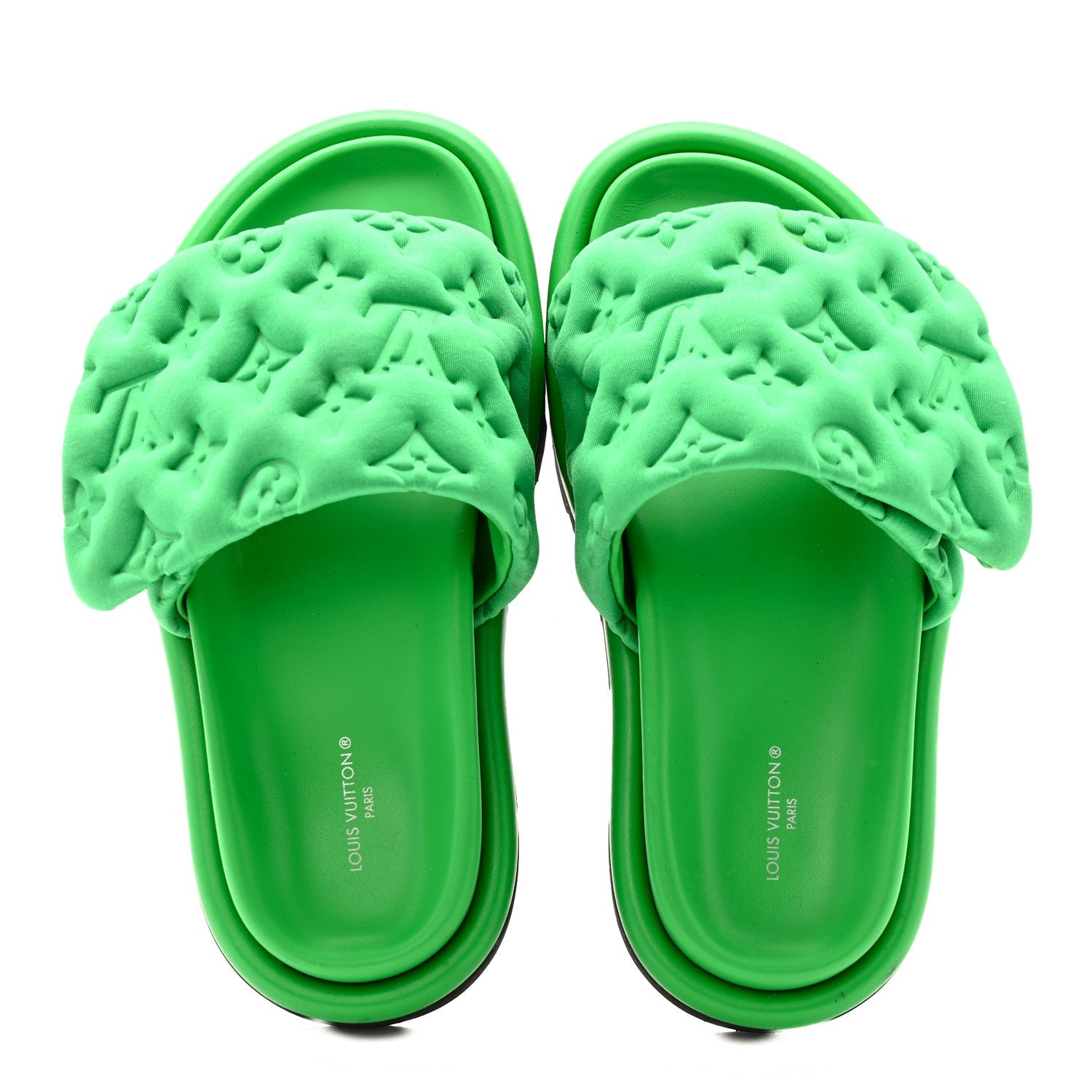 Technical Fabric Embossed Monogram Pool Pillow Comfort Mules 35 Green