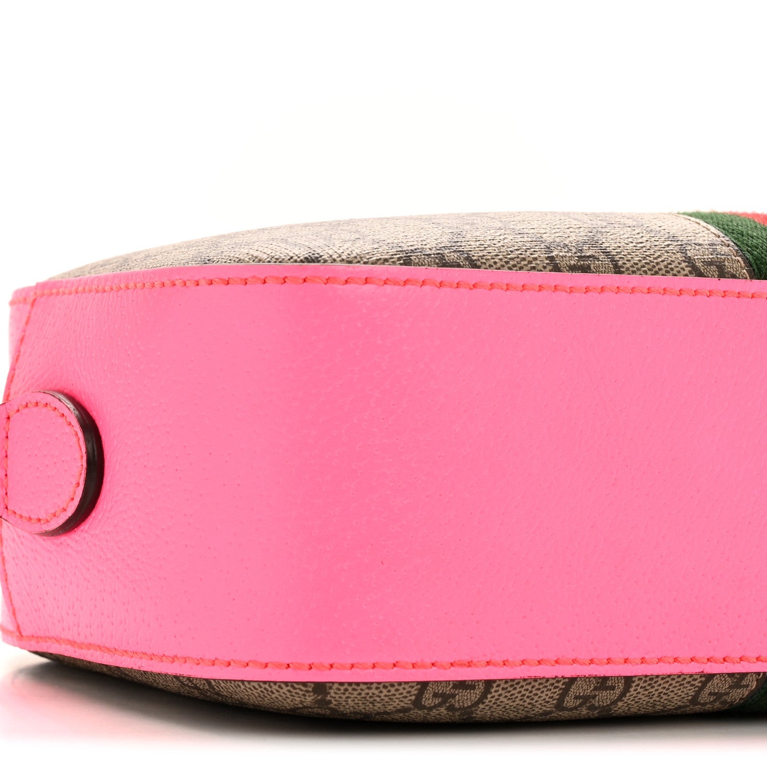 GG Supreme Monogram Textured Dollar Calfskin Web Ophidia Small Crossbody Bag Beige Ebony Fuchsia