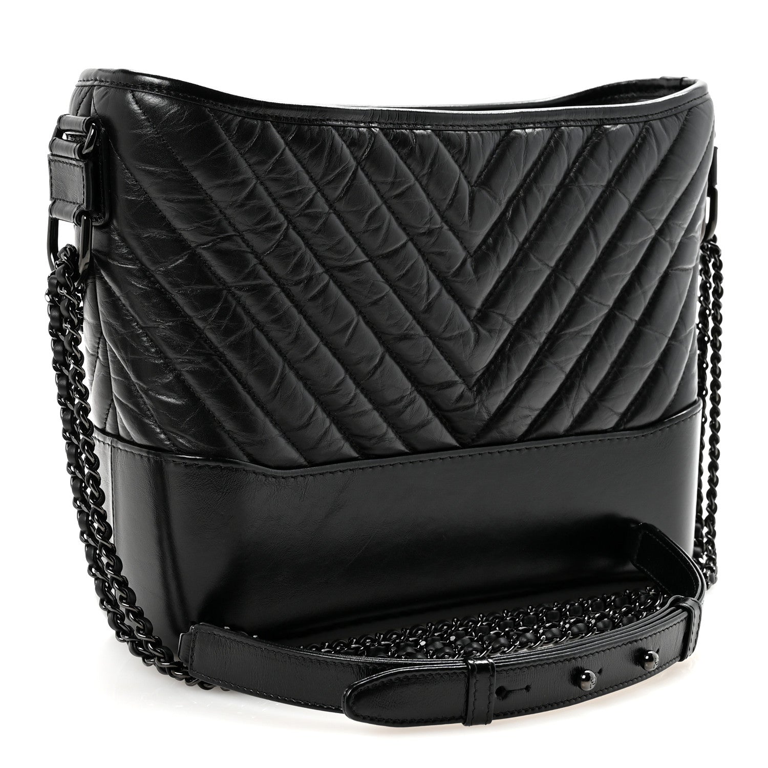 Aged Calfskin Chevron Quilted Medium Gabrielle Hobo So Black
