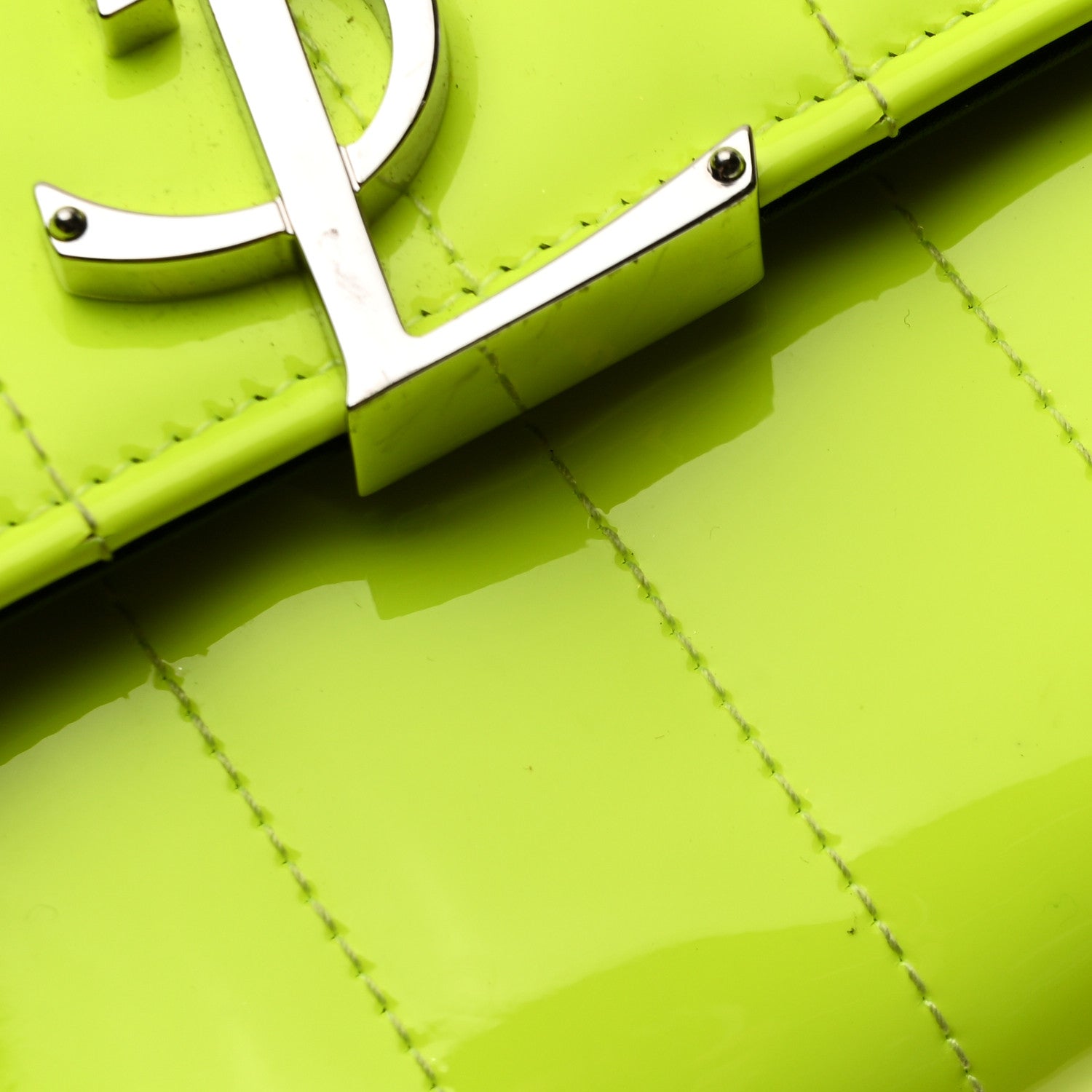 Patent Calfskin Matelasse Monogram Vicky Chain Wallet Neon Yellow