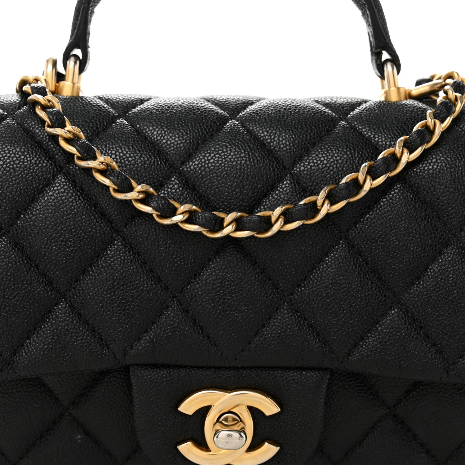 Caviar Quilted Mini Top Handle Rectangular Flap Black