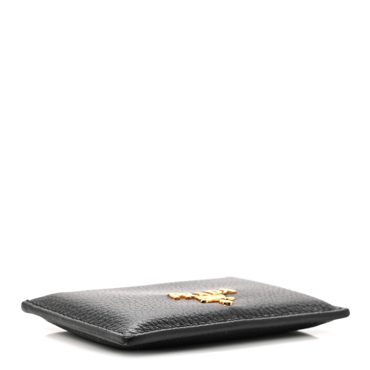 Vitello Grain Metal Card Holder Black Fuoco