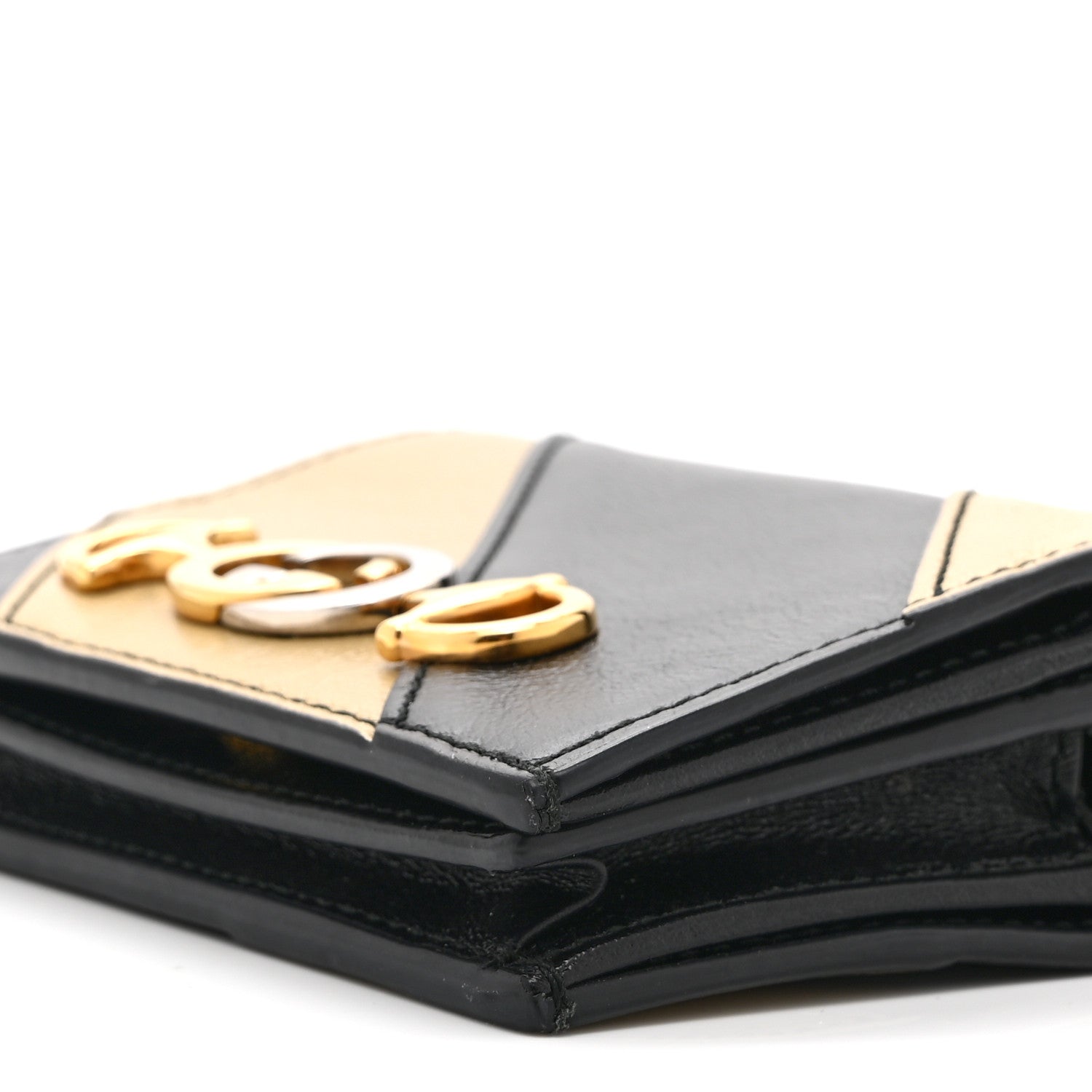 Calfskin Diagonal Striped Zumi Chain Card Case Wallet Black Beige