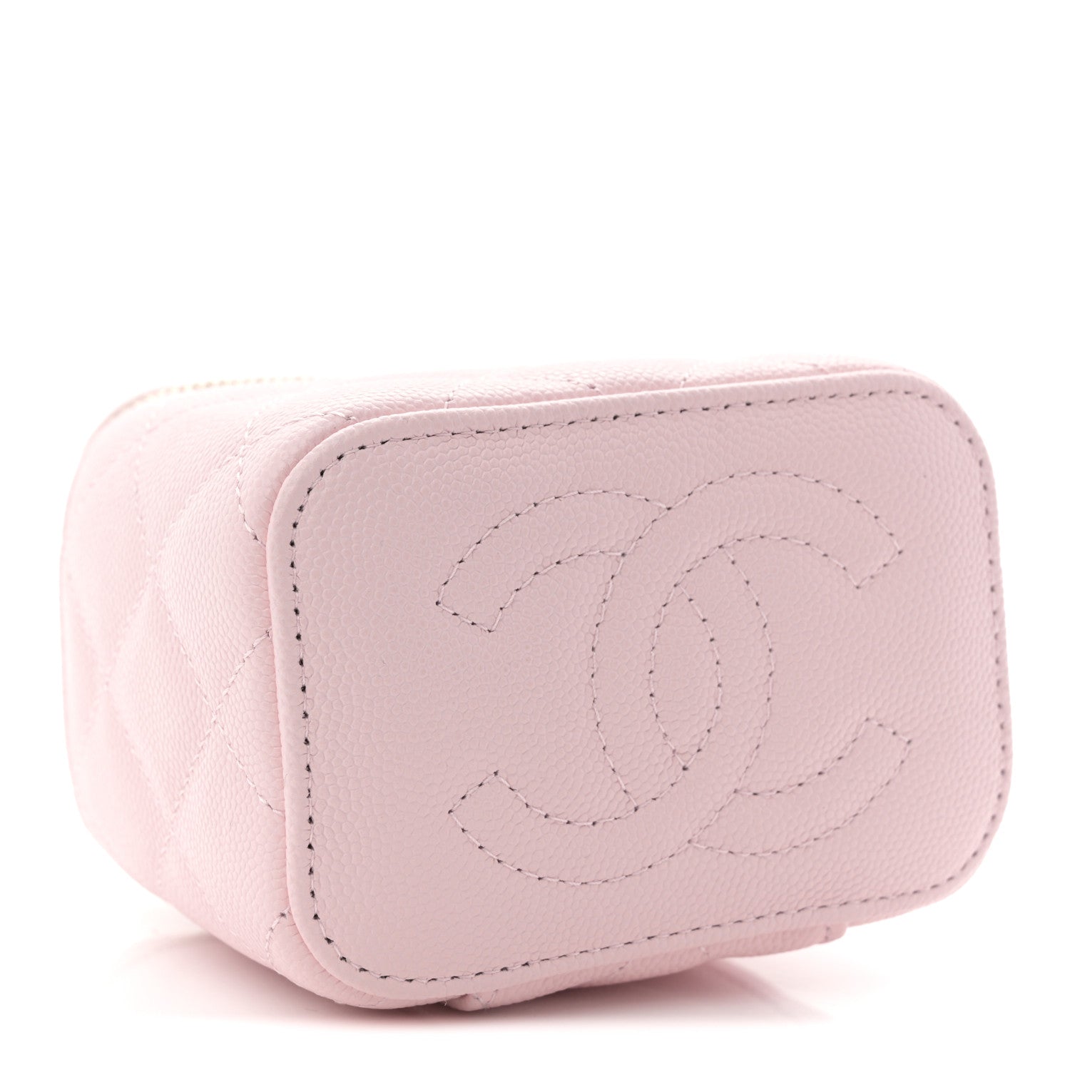 Caviar Quilted Mini Vanity Case With Chain Light Pink