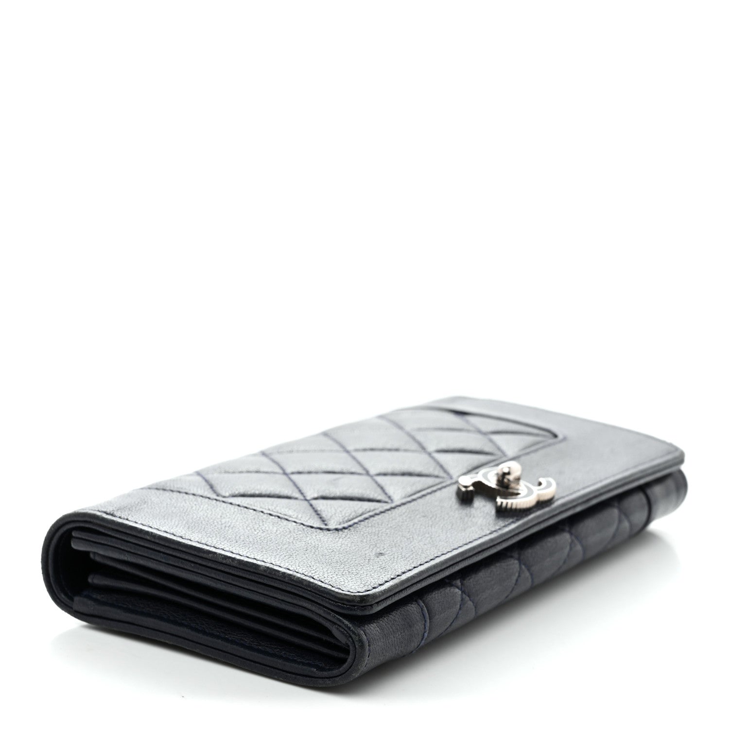 Sheepskin Quilted Mademoiselle Vintage Zip Around Wallet Navy