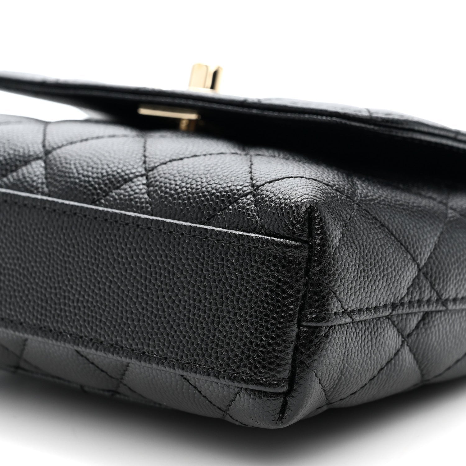 Caviar Quilted Coco Handle Clutch With Chain Black