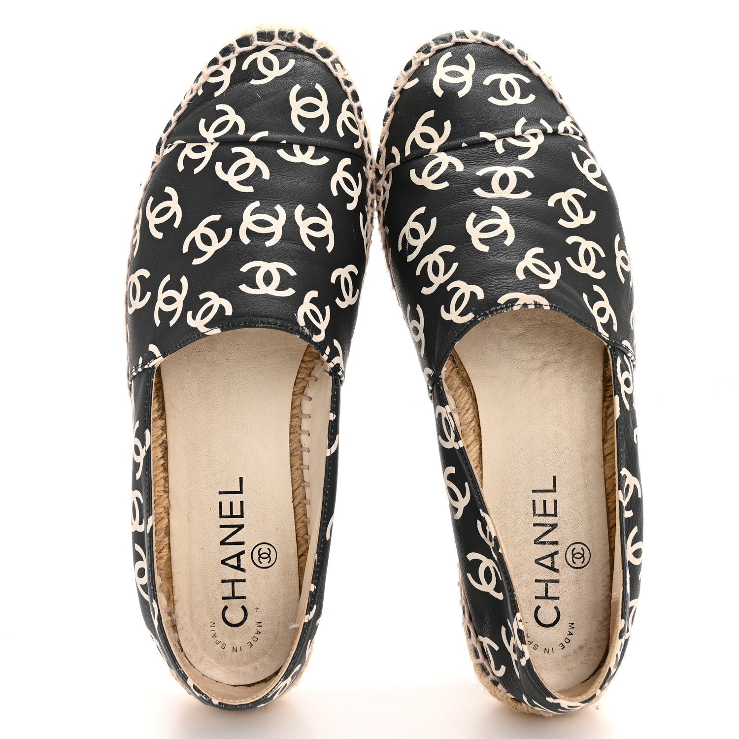 Lambskin Printed CC Espadrilles 38 Black White