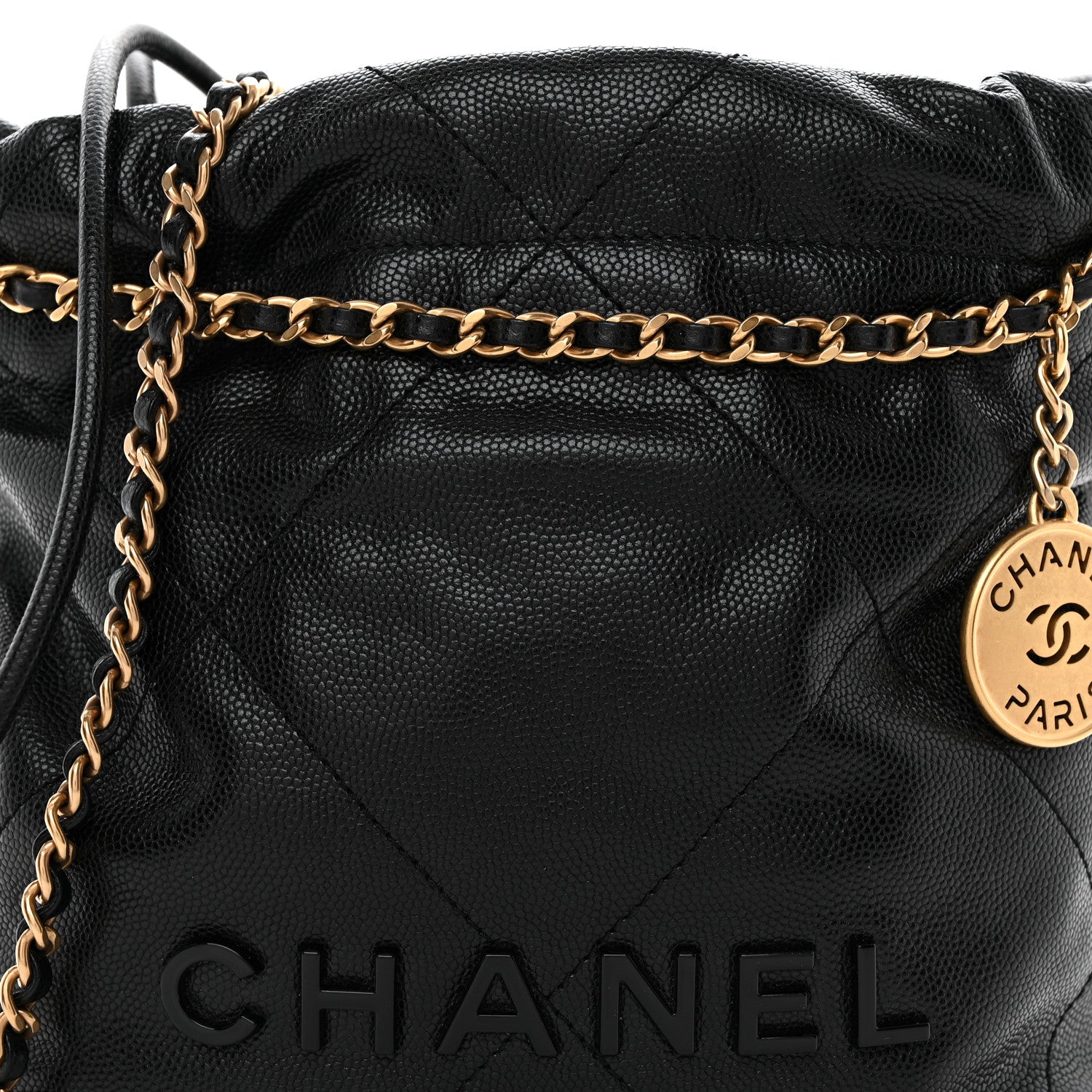 Shiny Caviar Quilted Monochrome Mini Chanel 22 Black