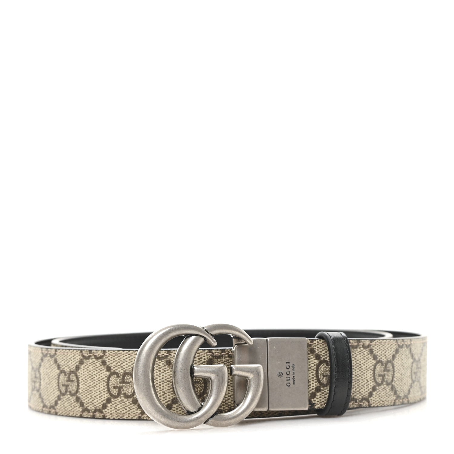 GG Supreme Monogram Plutone Calfskin Palladium Double G Reversible 30mm Belt 100 40 Beige Ebony Black