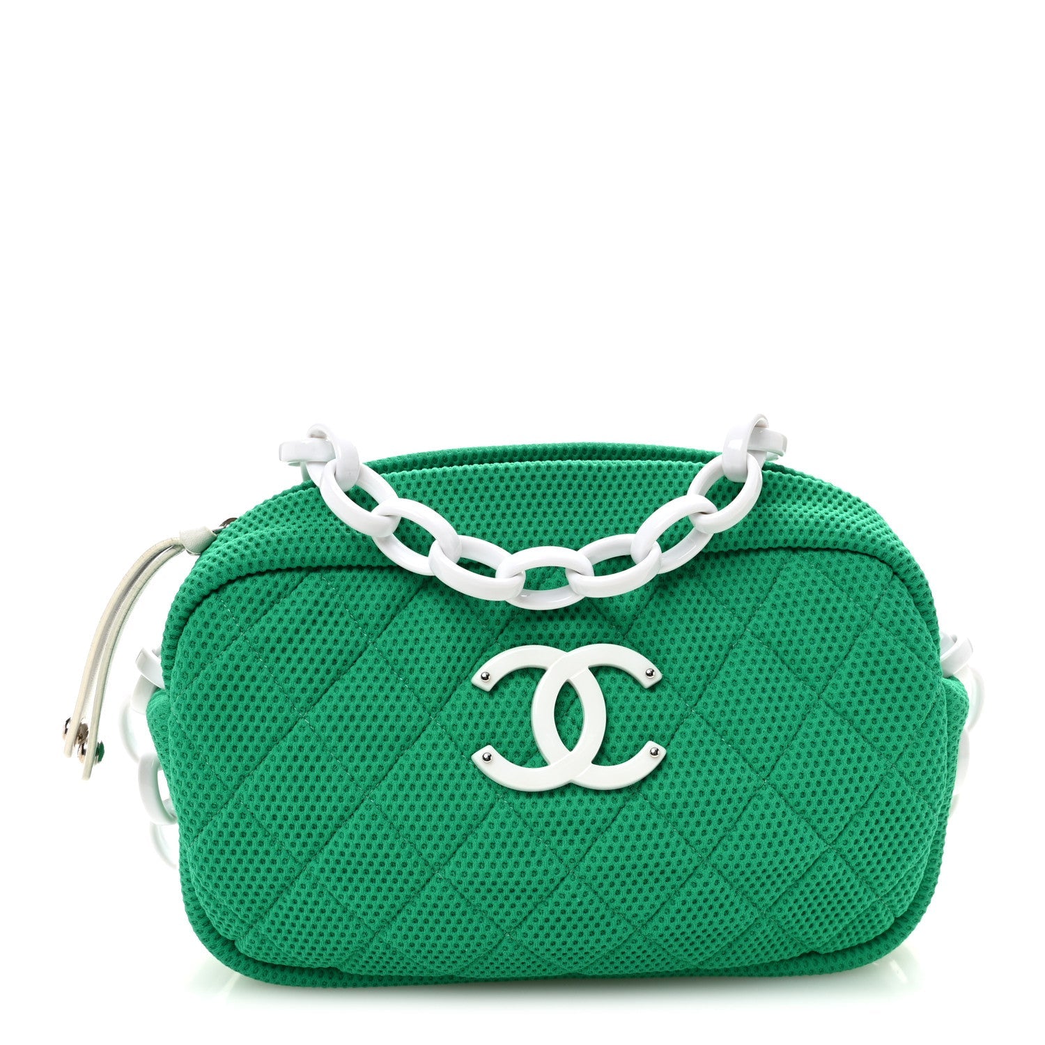 Mesh Fabric Quilted Camera Bag Green White
