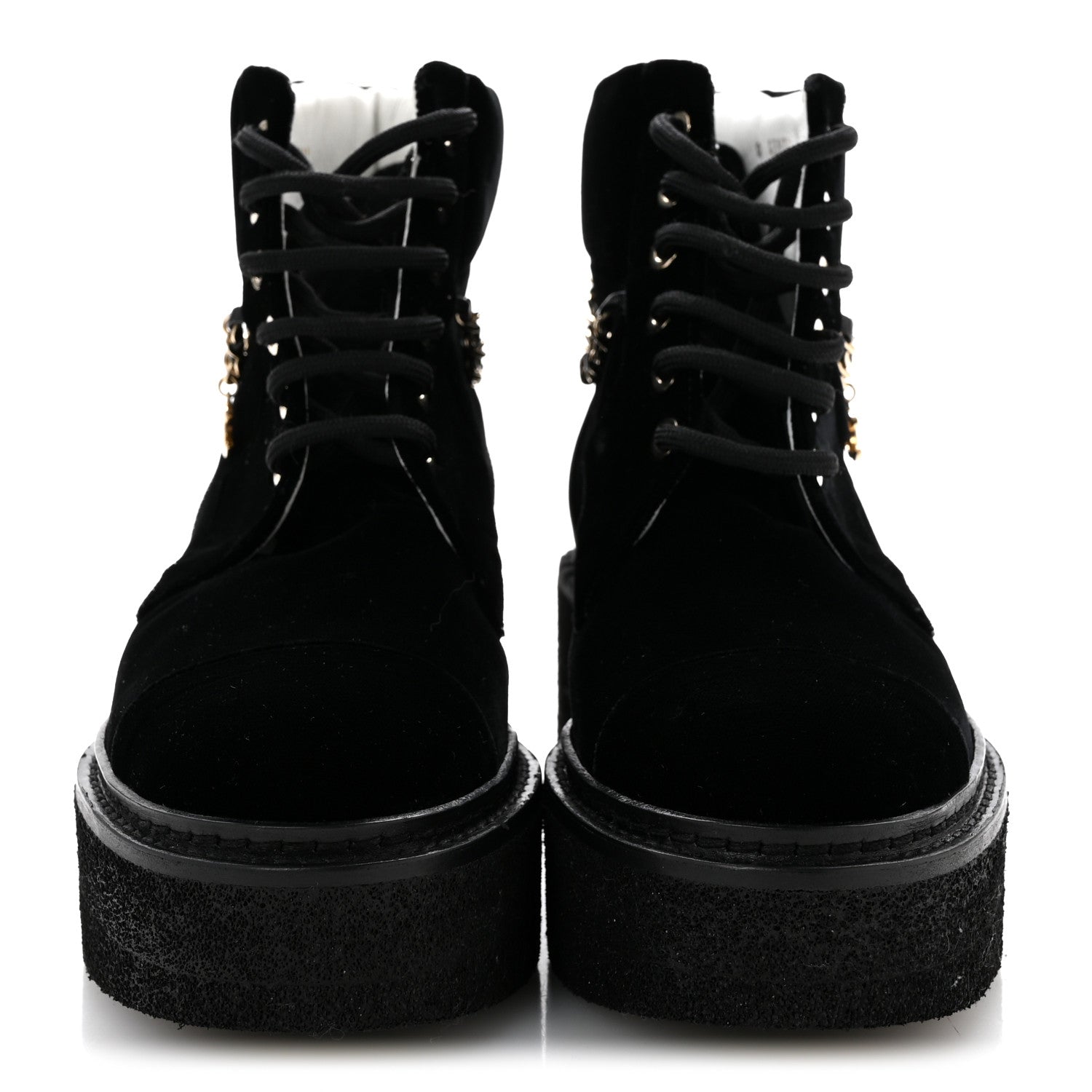 Velvet Chain Lace Up CC Short Boots 35.5 Black