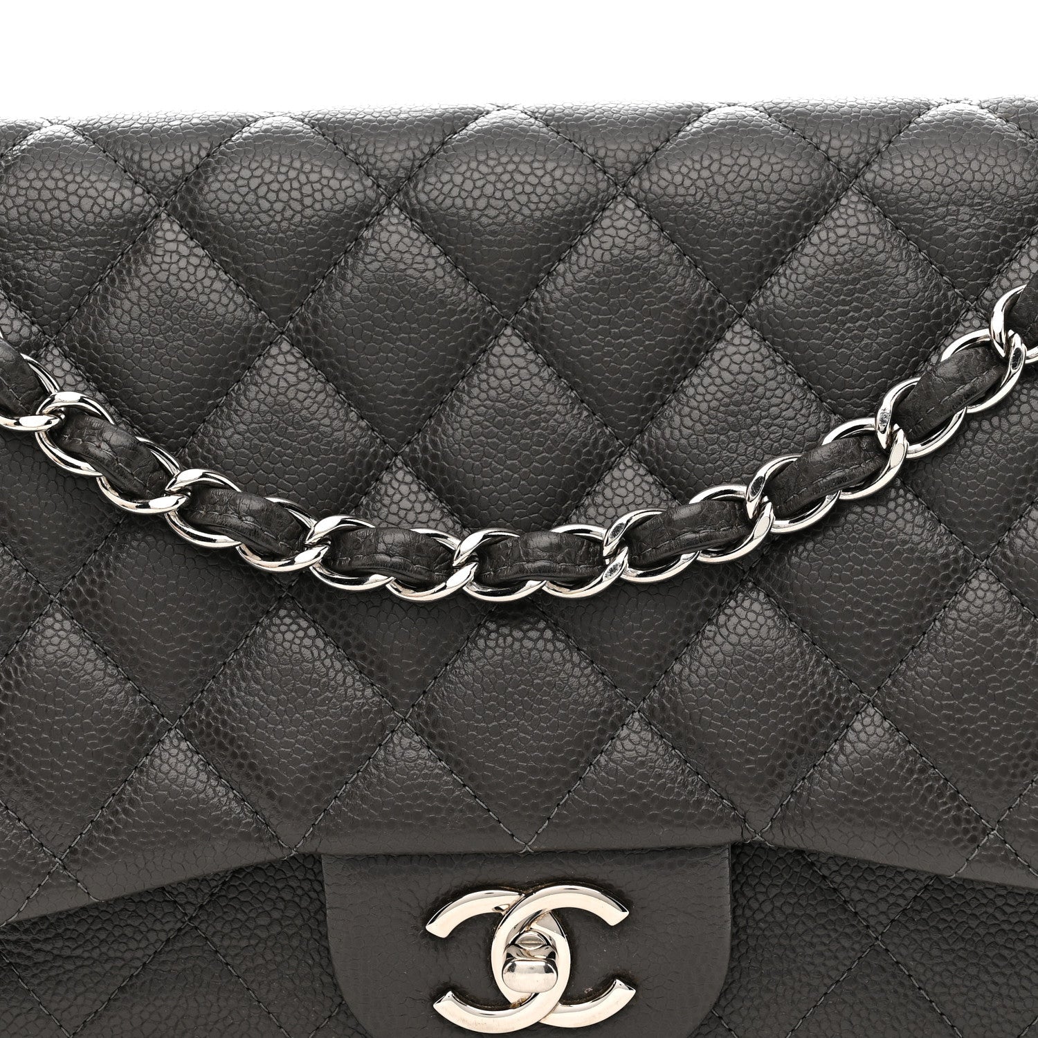 Caviar Quilted Jumbo Double Flap Grey