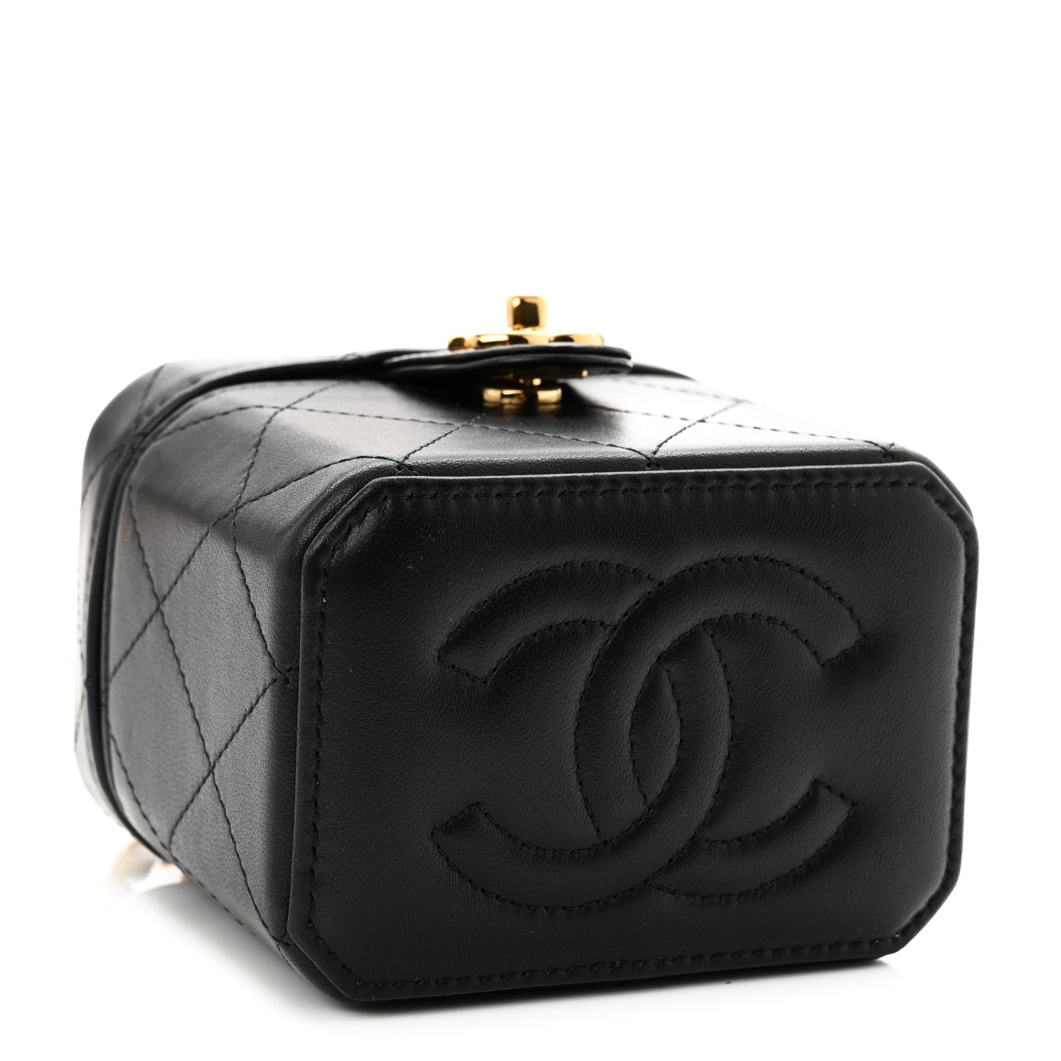 Lambskin Quilted Vanity Clutch With Chain  Black