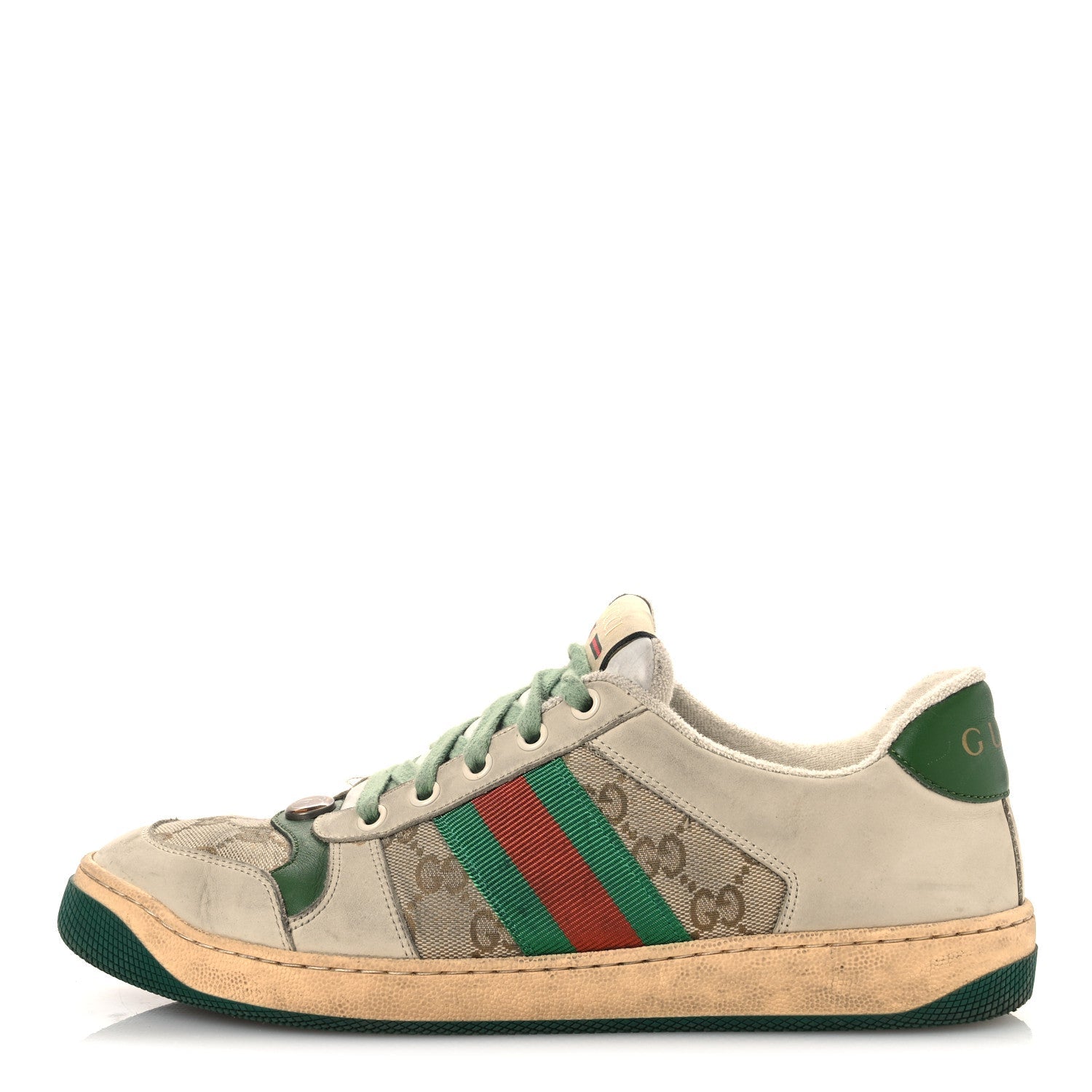 GG Monogram Nubuck Web Womens Screener Sneakers 40 New Sand Dusty Milk Vintage Green