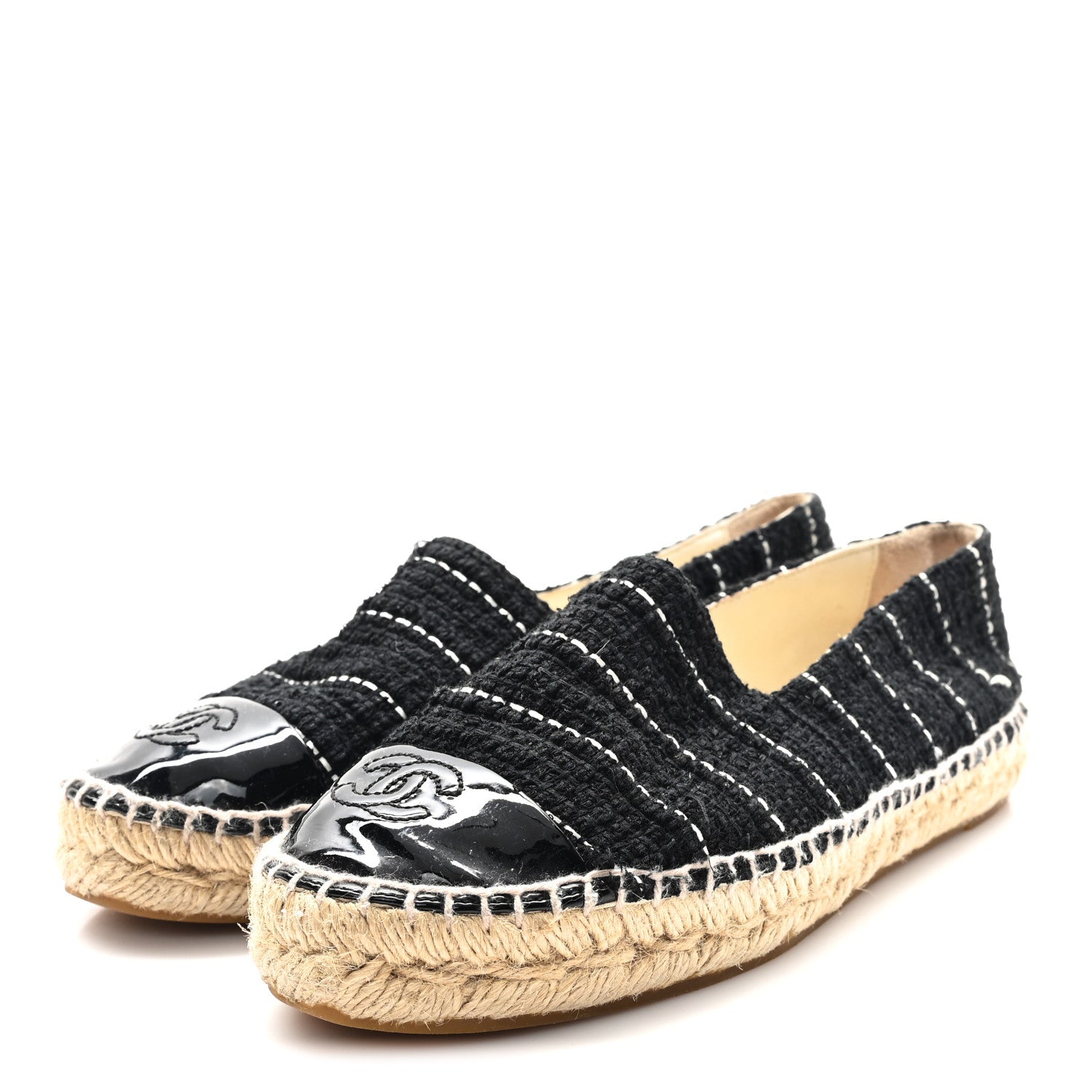 Tweed Patent CC Espadrilles 36 Black White