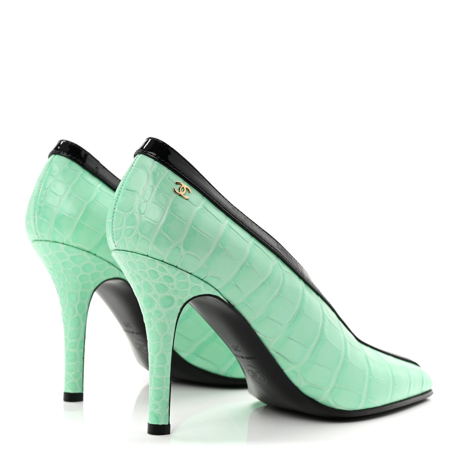 Crocodile Embossed Patent Calfskin Pumps 39 Green Black