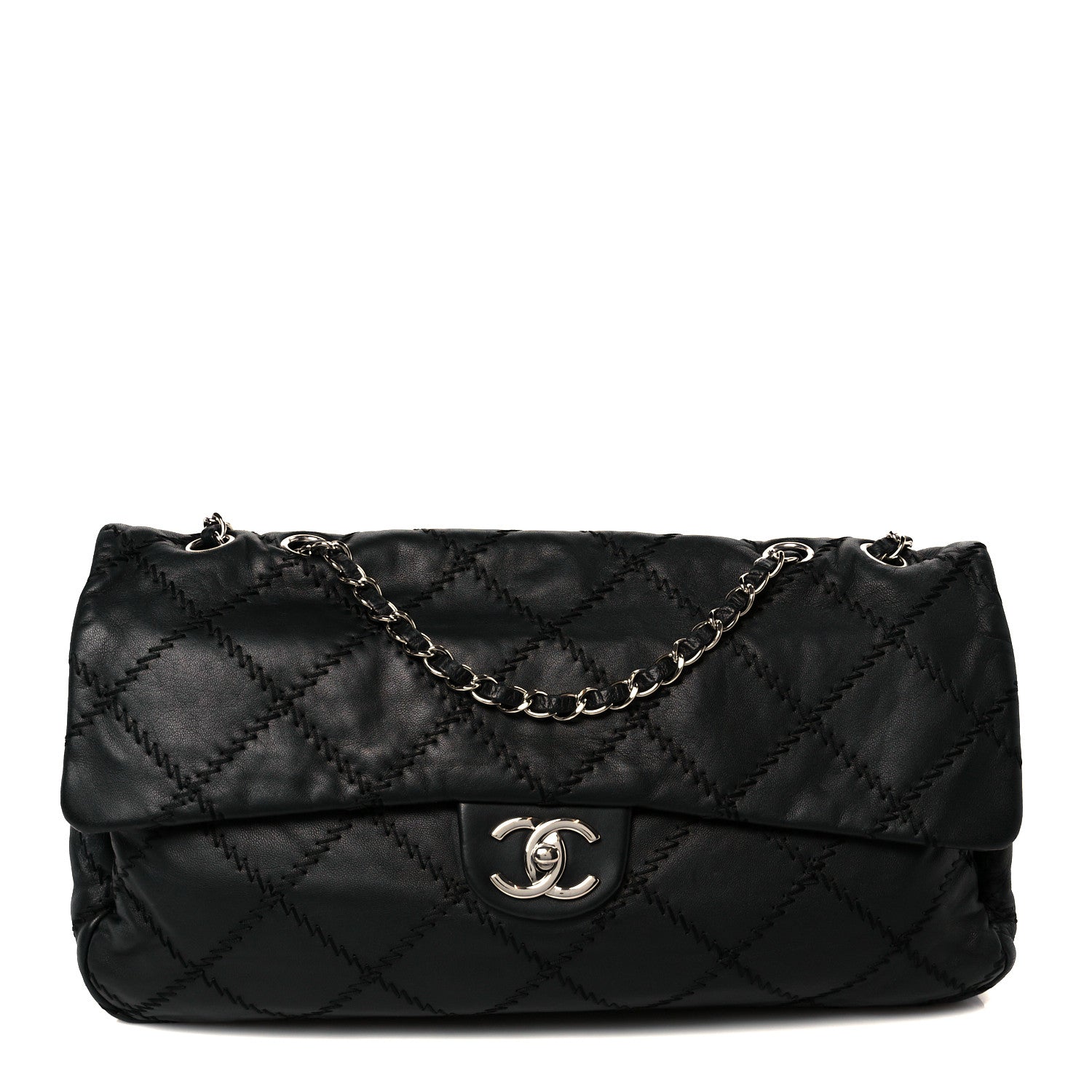 Lambskin Ultimate Stitch Maxi Flap Black