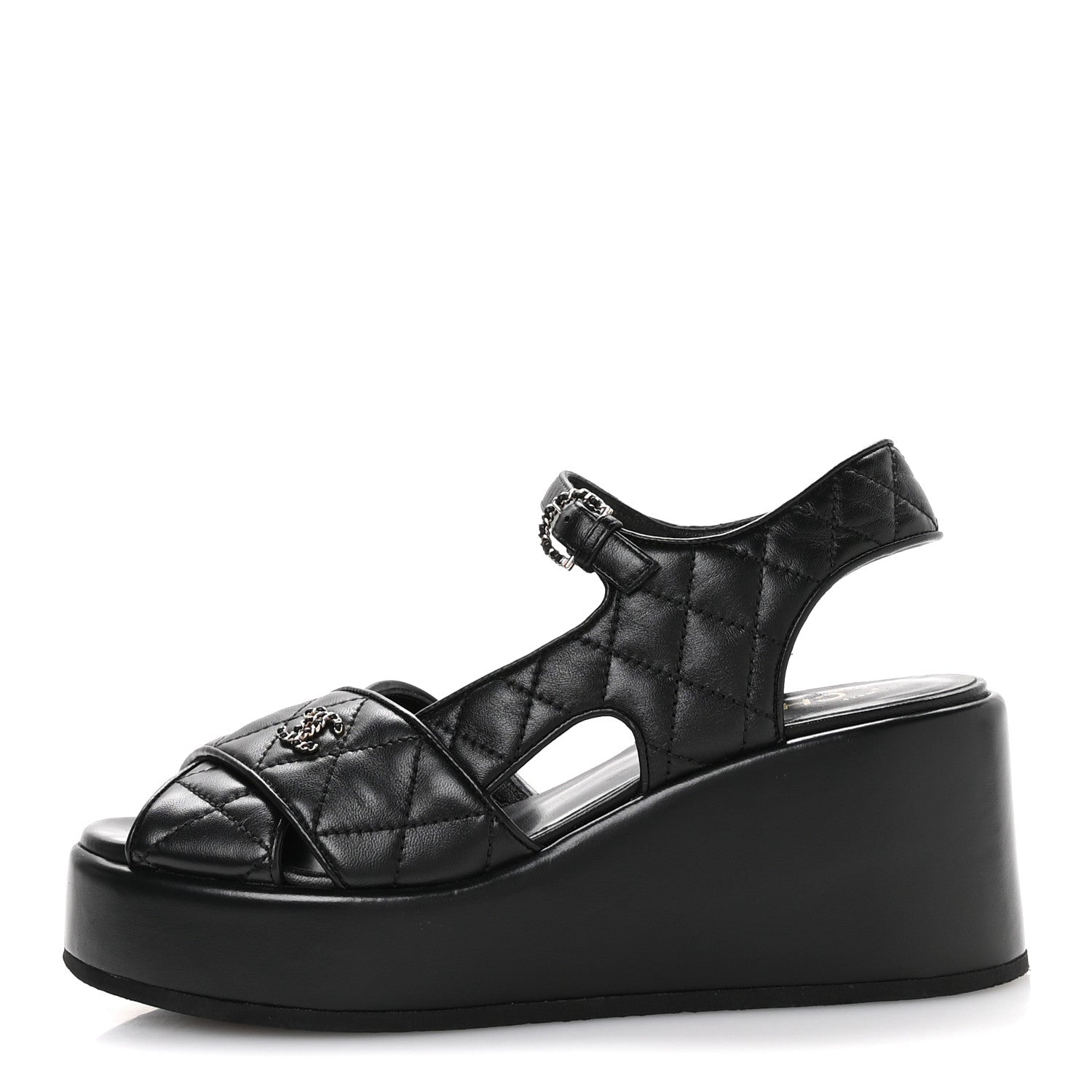 Lambskin Quilted Platform Sandals 39.5 Black