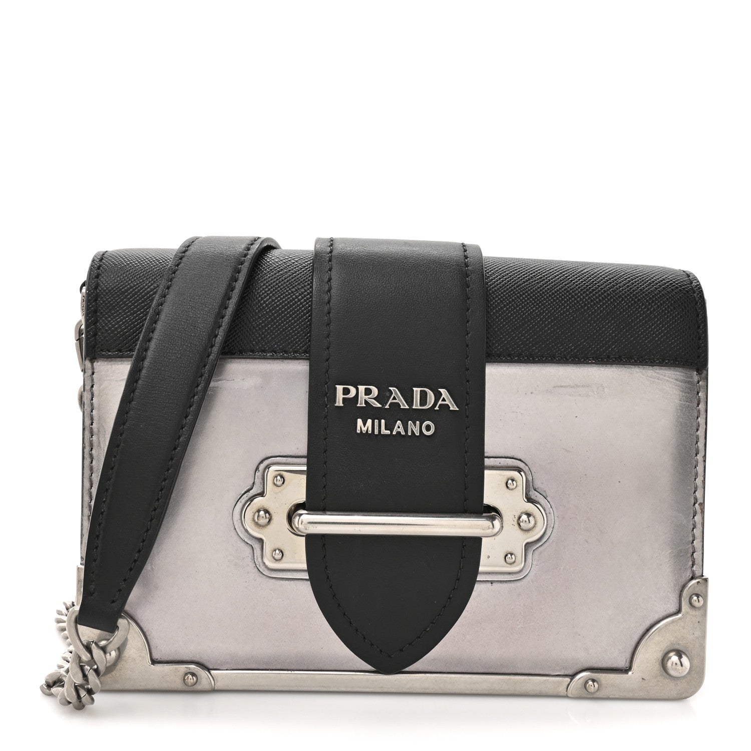 Metallic Vitello Saffiano Cahier Bag Silver Black