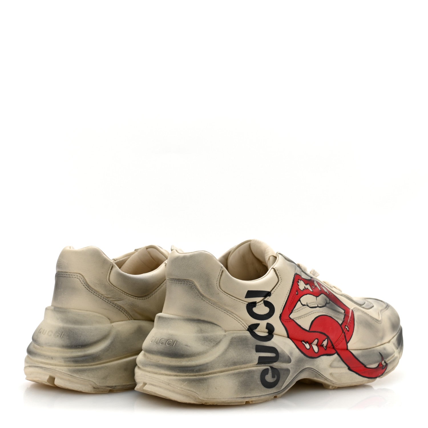 Calfskin Mouth Print Mens Rhyton Sneakers 10 Ivory