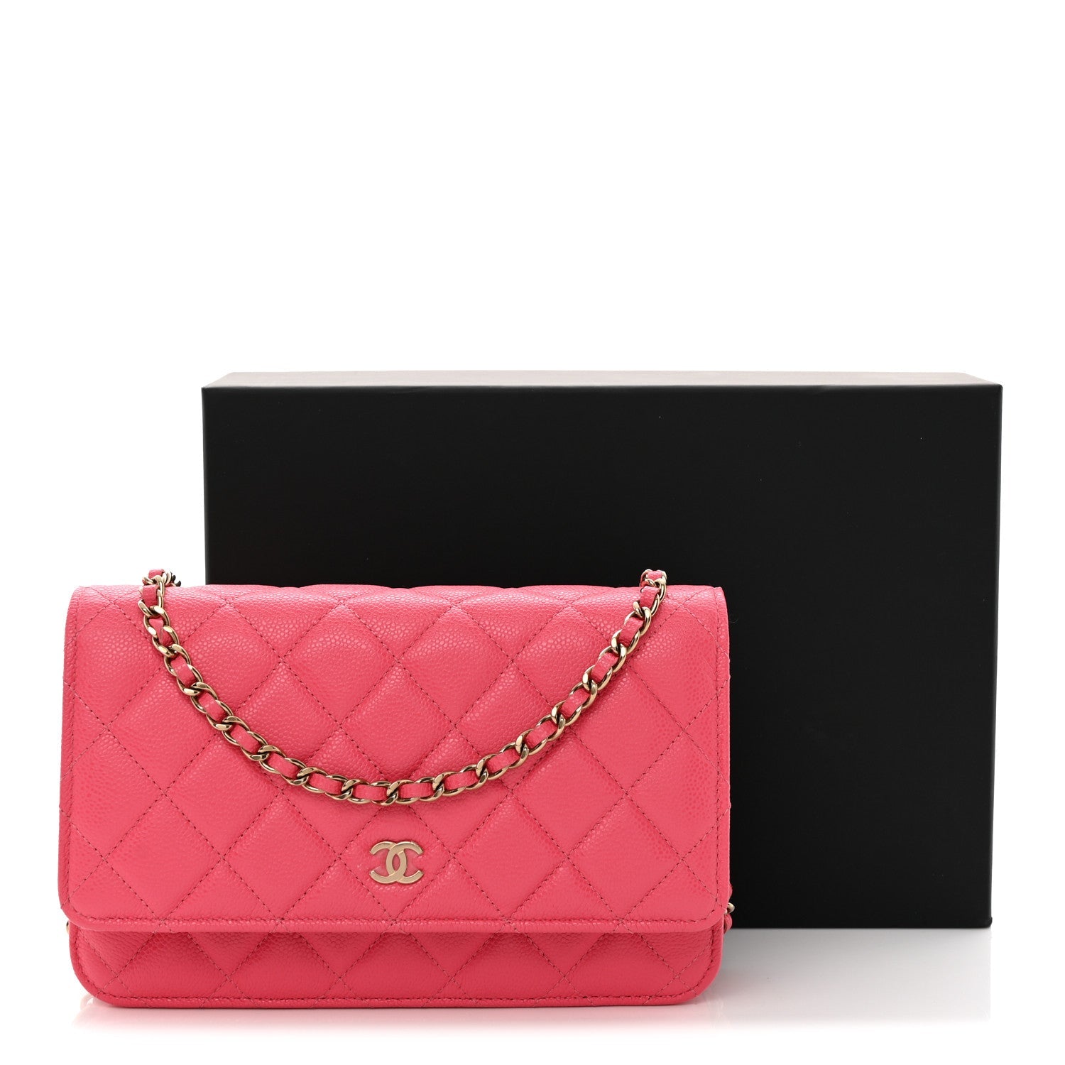 Caviar Quilted Wallet on Chain WOC Pink