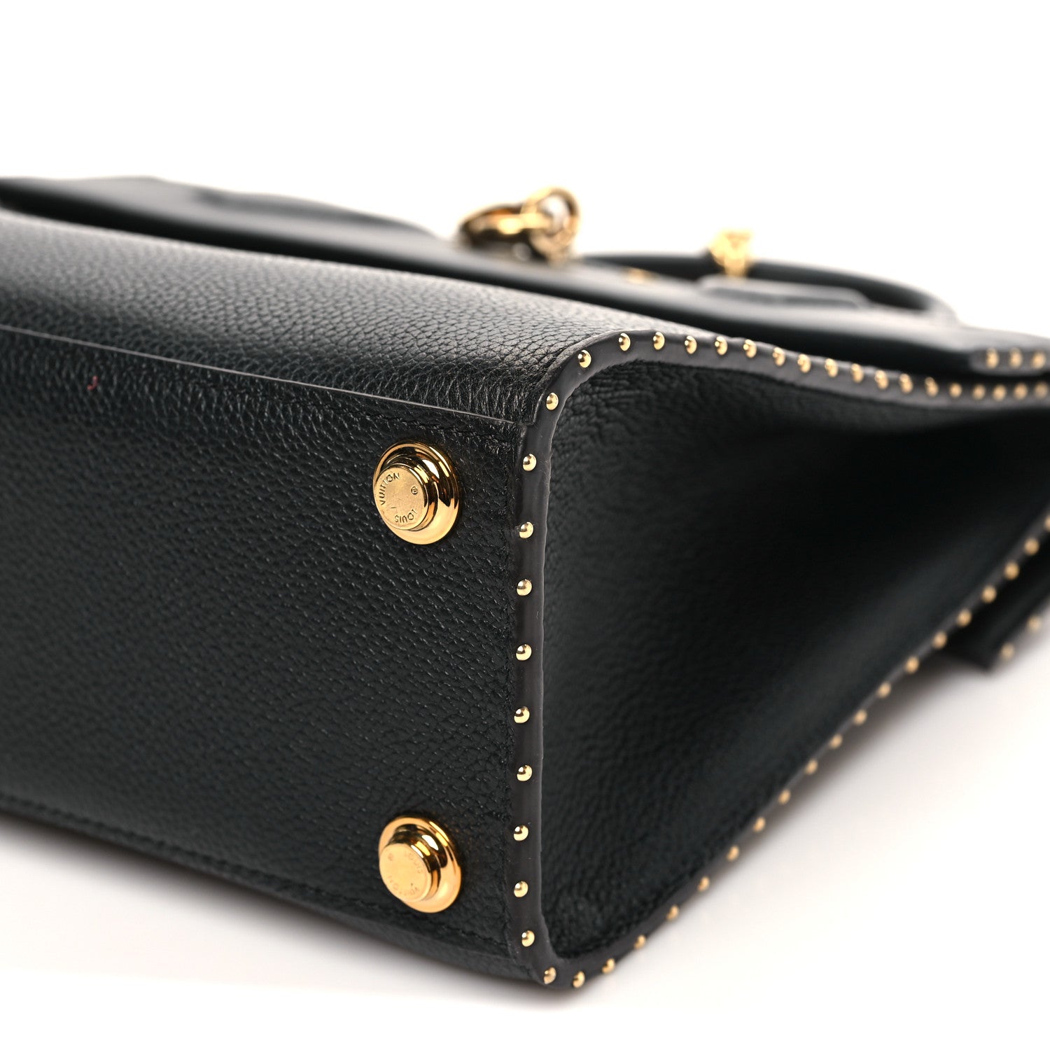 Calfskin Taurillon Studded City Steamer One Handle Bag Black
