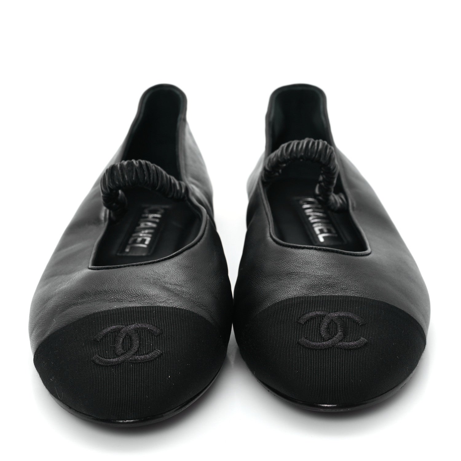 Lambskin Grosgrain Cap Toe CC Ballerina Flats With Leg Warmers 38.5 Black