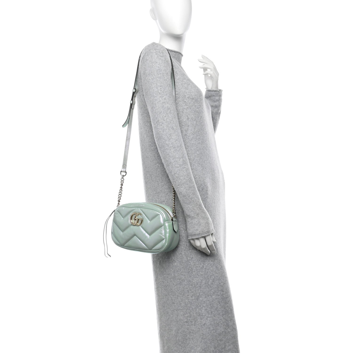 Iridescent Nappa Chevron Matelasse Small GG Marmont Chain Shoulder Bag Iridescent Salvy Green