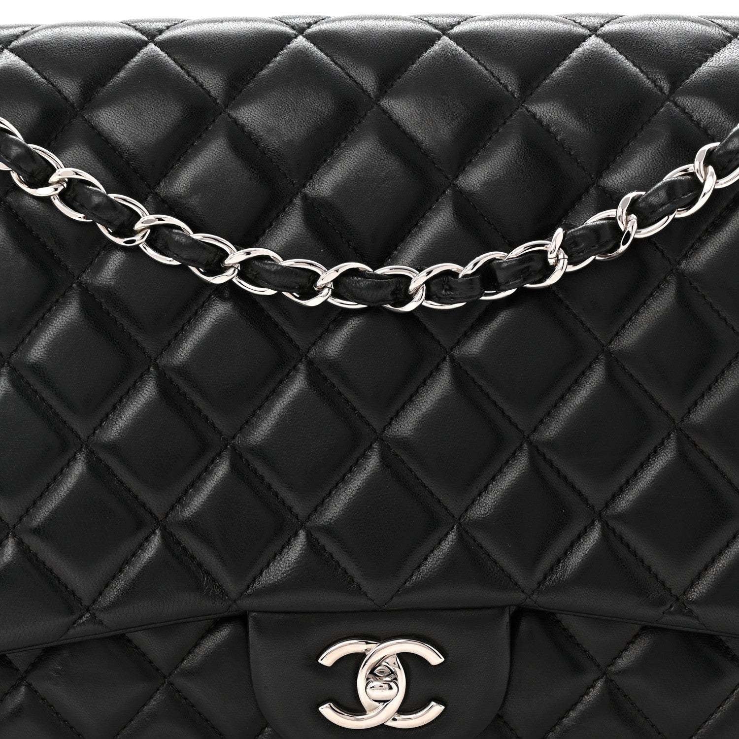 Lambskin Quilted Maxi Single Flap Black