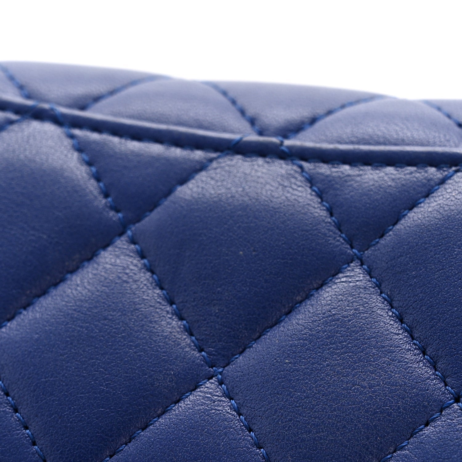 Lambskin Quilted Flap Card Holder Wallet Blue