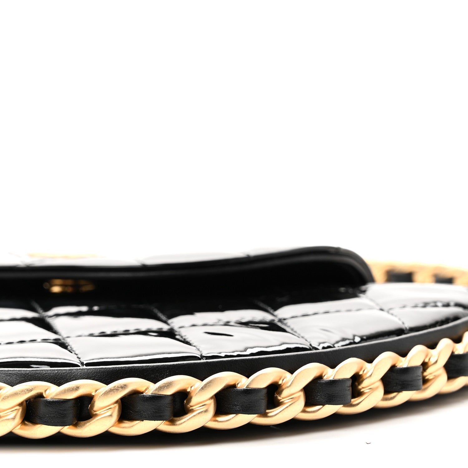 Patent Calfskin Quilted Chain Hoop Bag Black