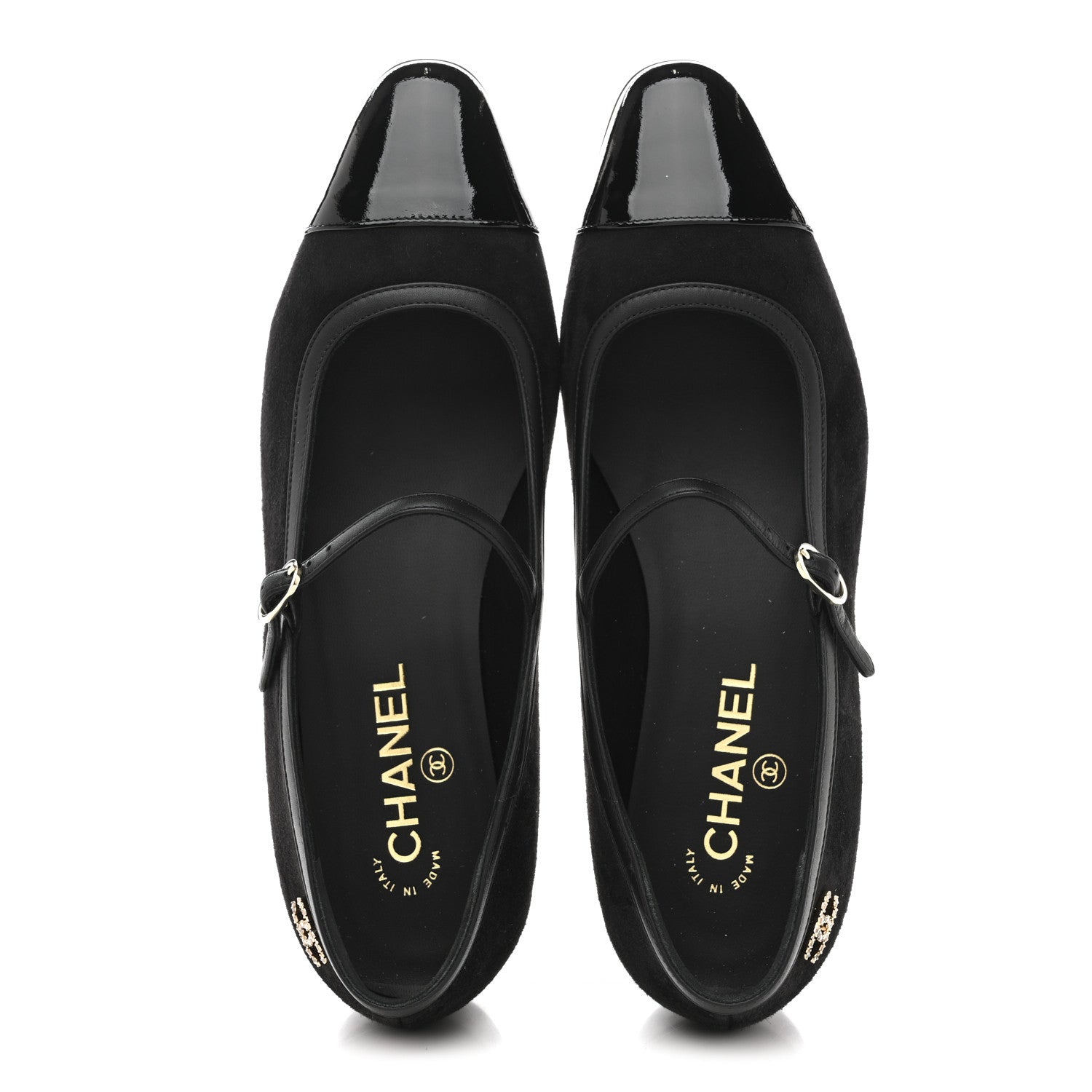 Suede Kidskin Lambskin Patent Calfskin Cap Toe CC Mary Jane Flats 39.5 Black