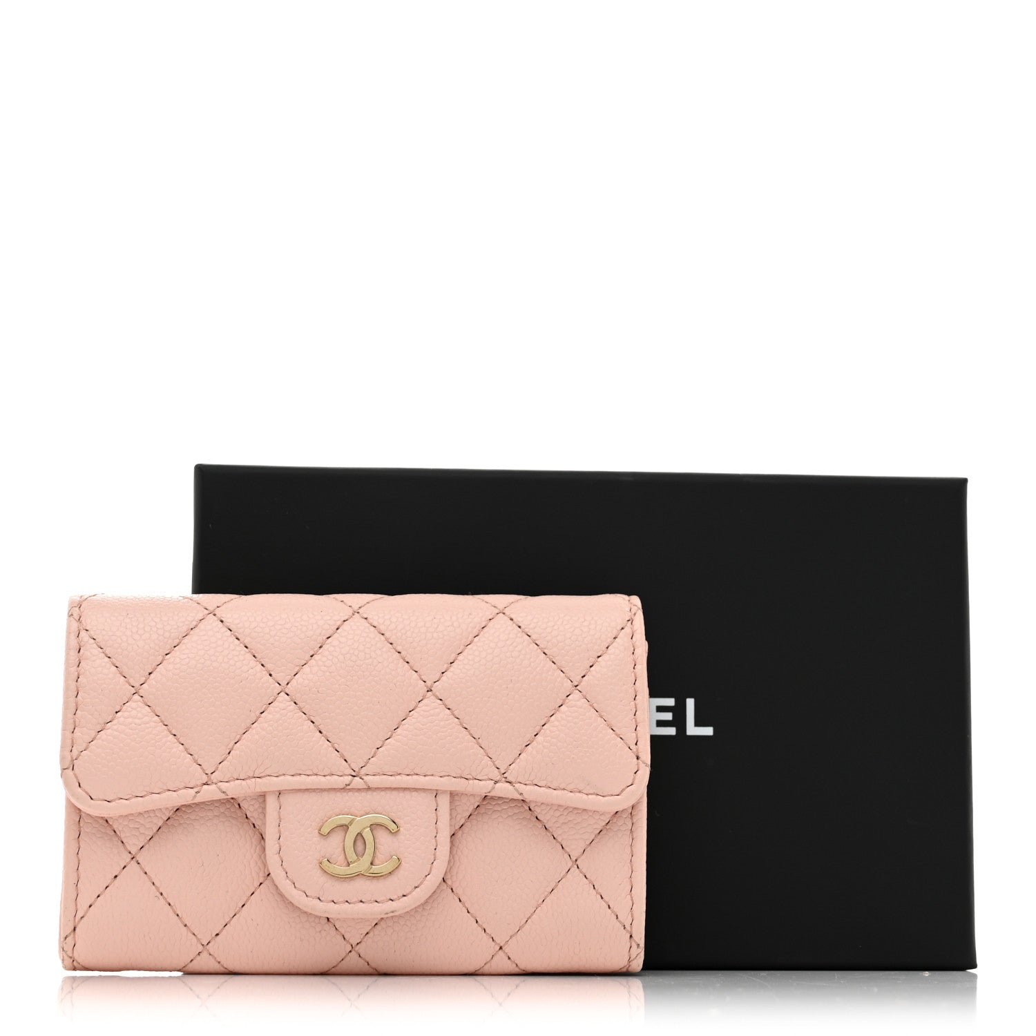 Caviar Quilted Flap Card Holder Wallet Light Pink