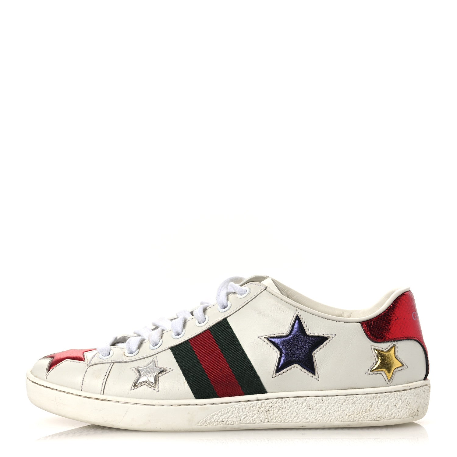 Calfskin Ayers Web Star Embroidered Womens Ace Sneakers 37 White Multi